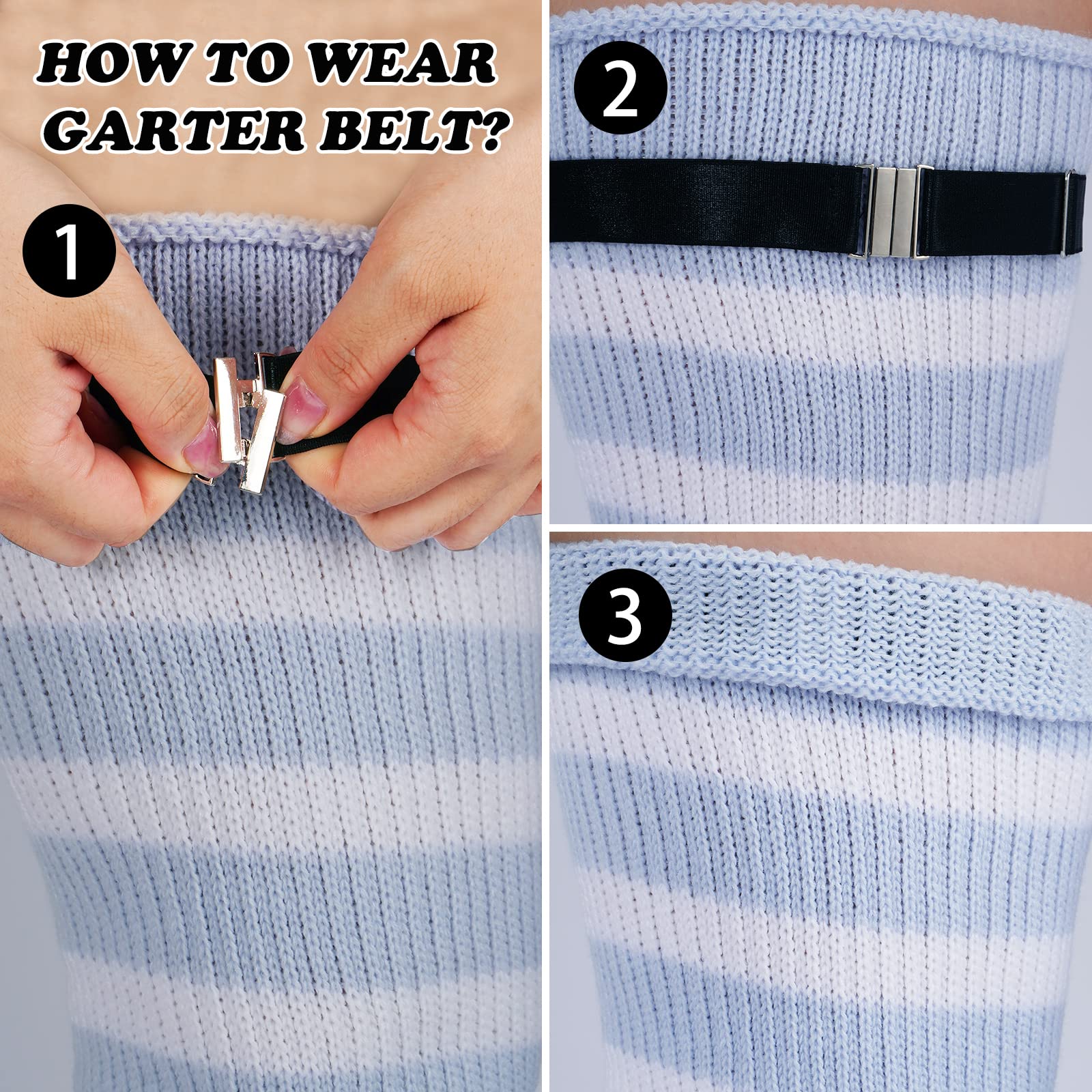 Plus Size Leg Warmers for Women-Baby Blue & White - Image 3