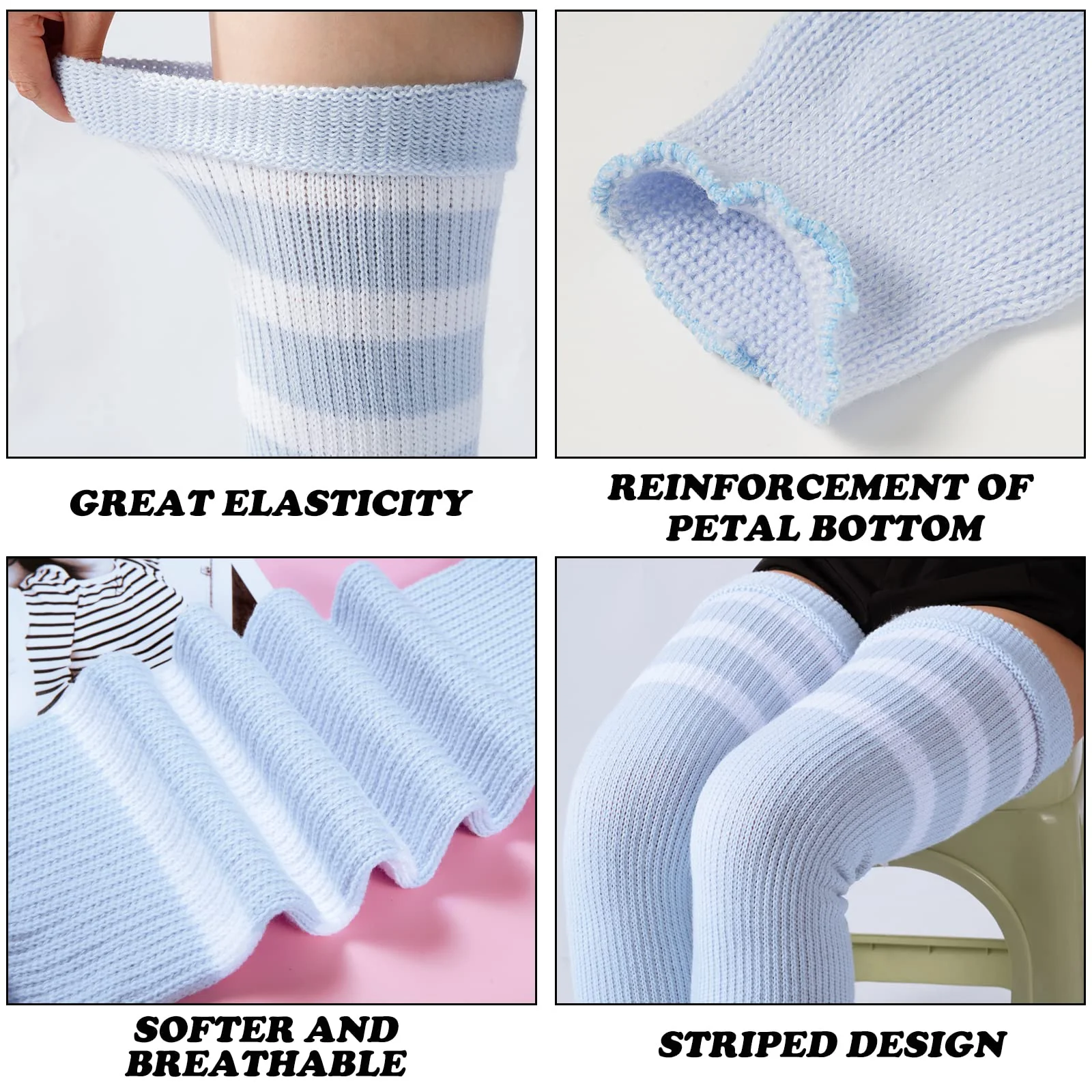 Plus Size Leg Warmers for Women-Baby Blue & White - Image 4