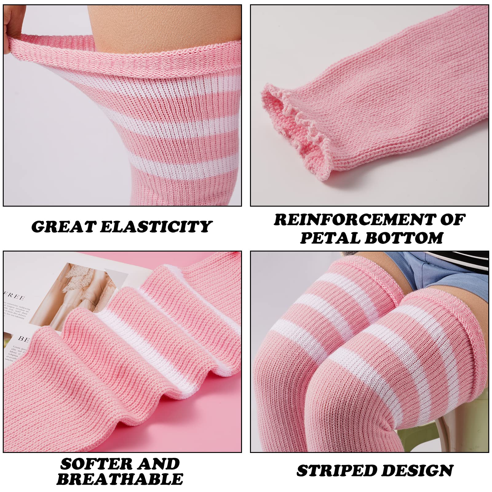 Plus Size Leg Warmers for Women- Baby Pink & White - Image 4