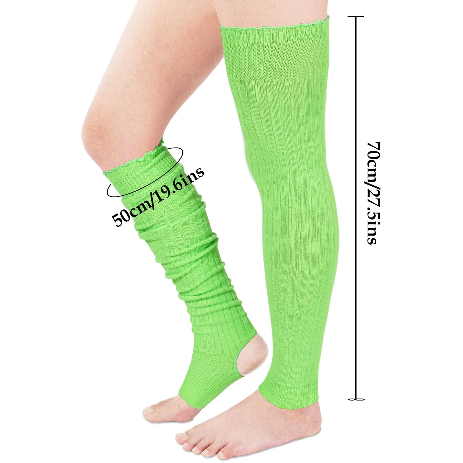 Long Leg Warmers for Women 80s Ribbed Knit - Neon Green - Image 5