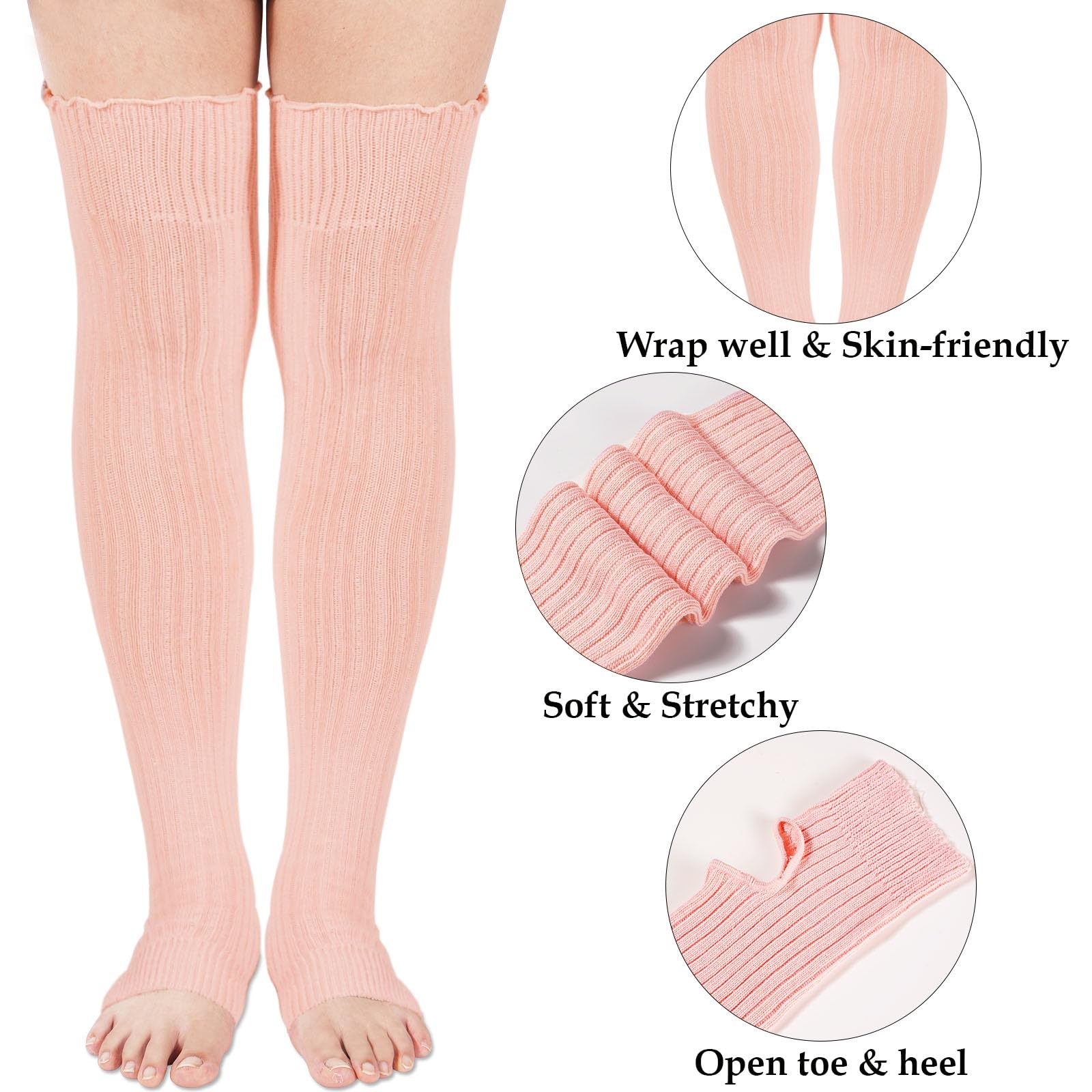Long Leg Warmers for Women 80s Ribbed Knit - Pink - Image 5