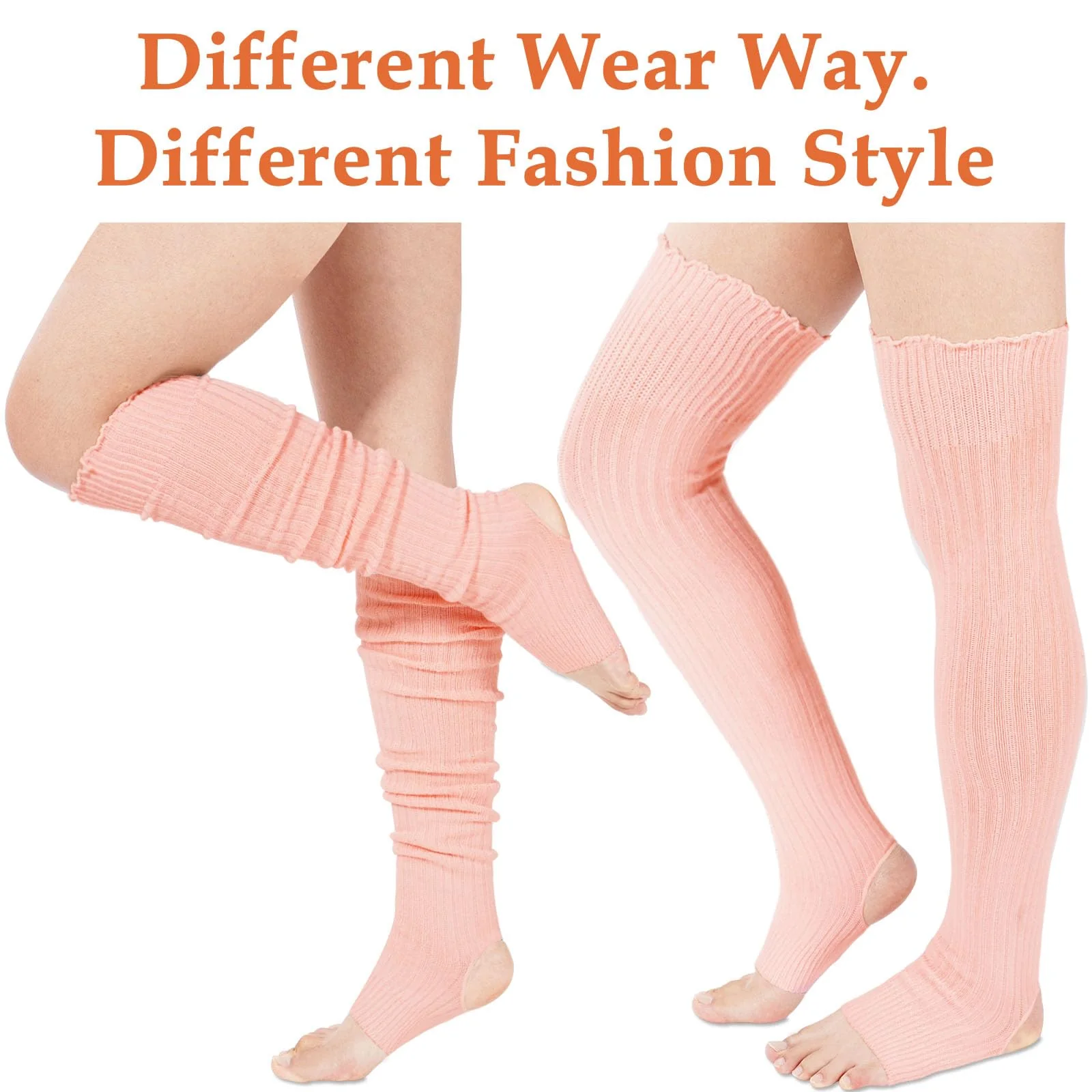 Long Leg Warmers for Women 80s Ribbed Knit - Pink - Image 6