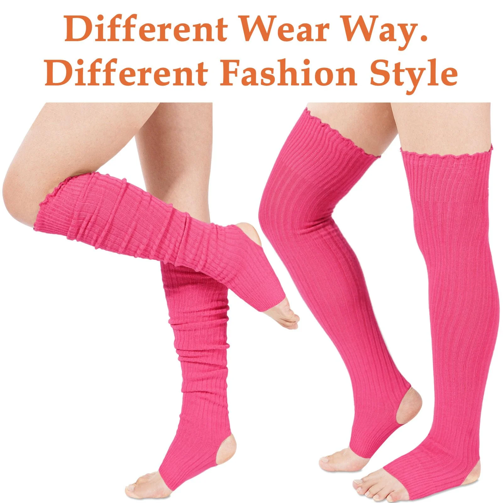 Long Leg Warmers for Women 80s Ribbed Knit - Red - Image 5