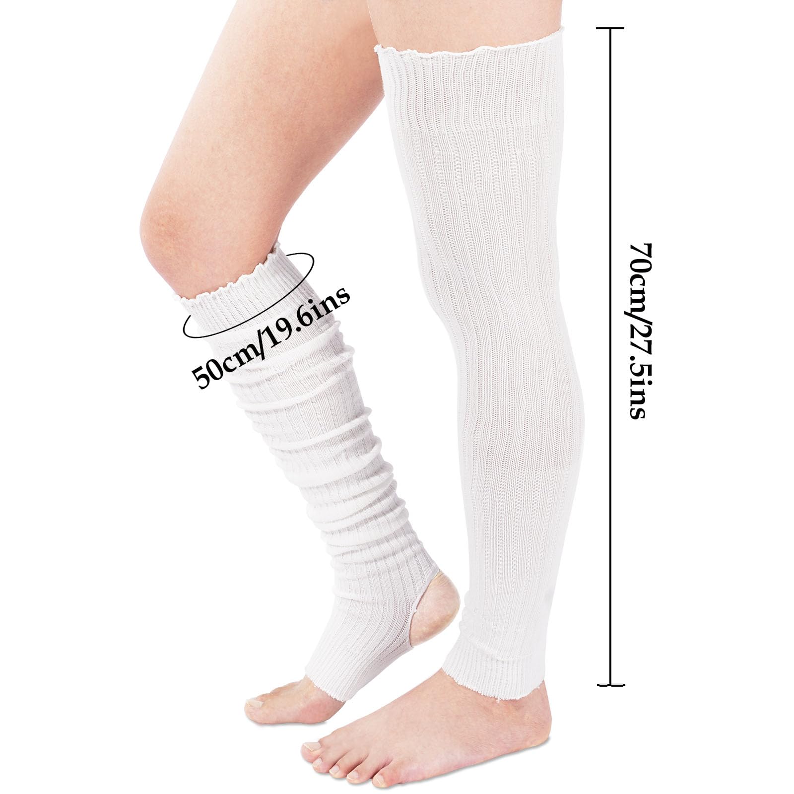 Long Leg Warmers for Women 80s Ribbed Knit - White - Image 4