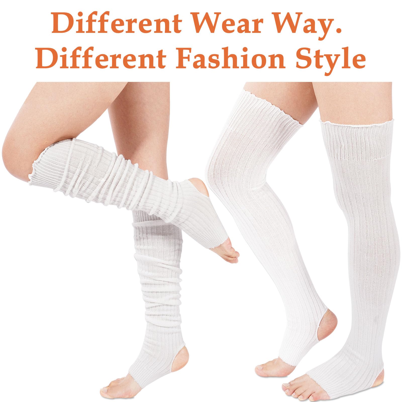 Long Leg Warmers for Women 80s Ribbed Knit - White - Image 5