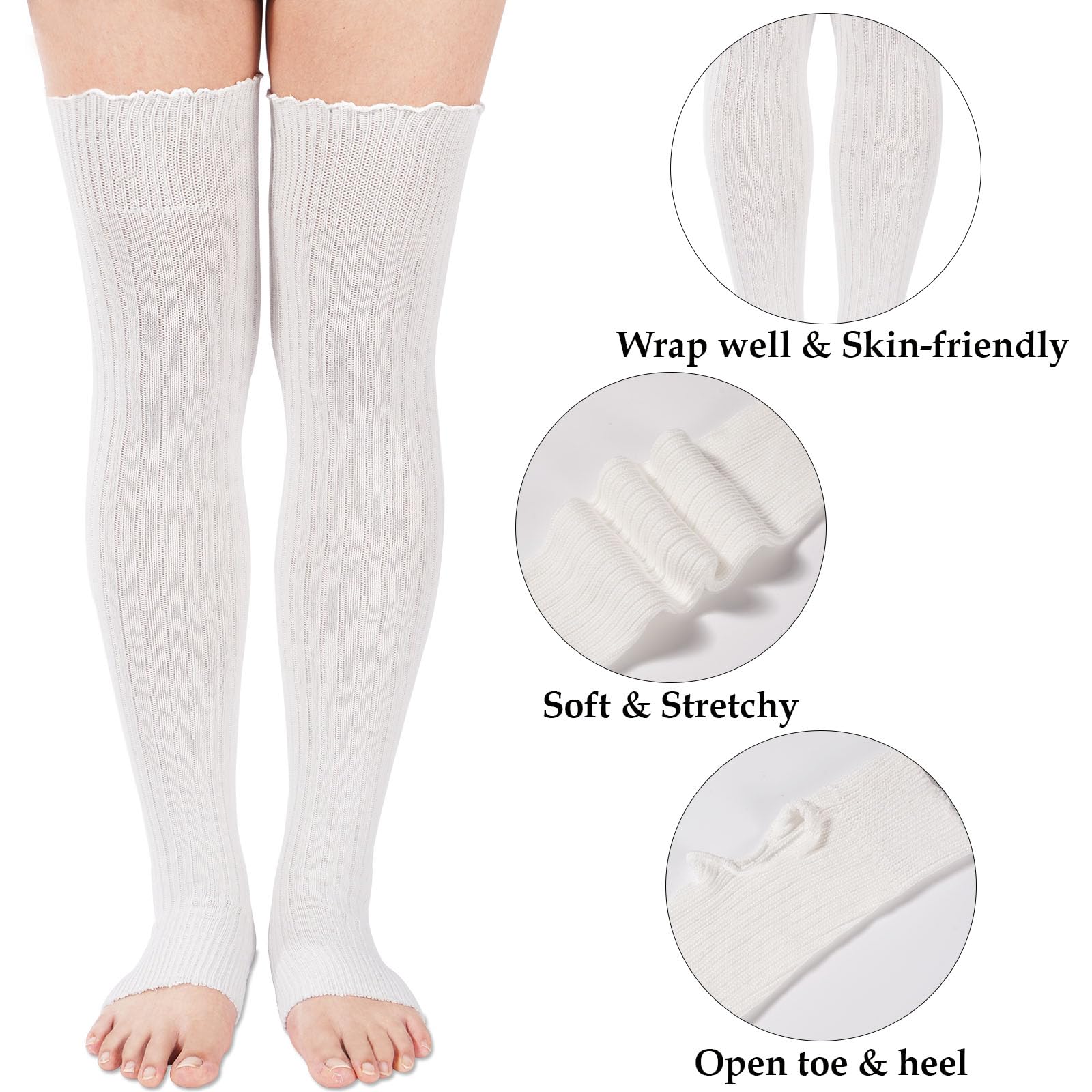 Long Leg Warmers for Women 80s Ribbed Knit - White - Image 6