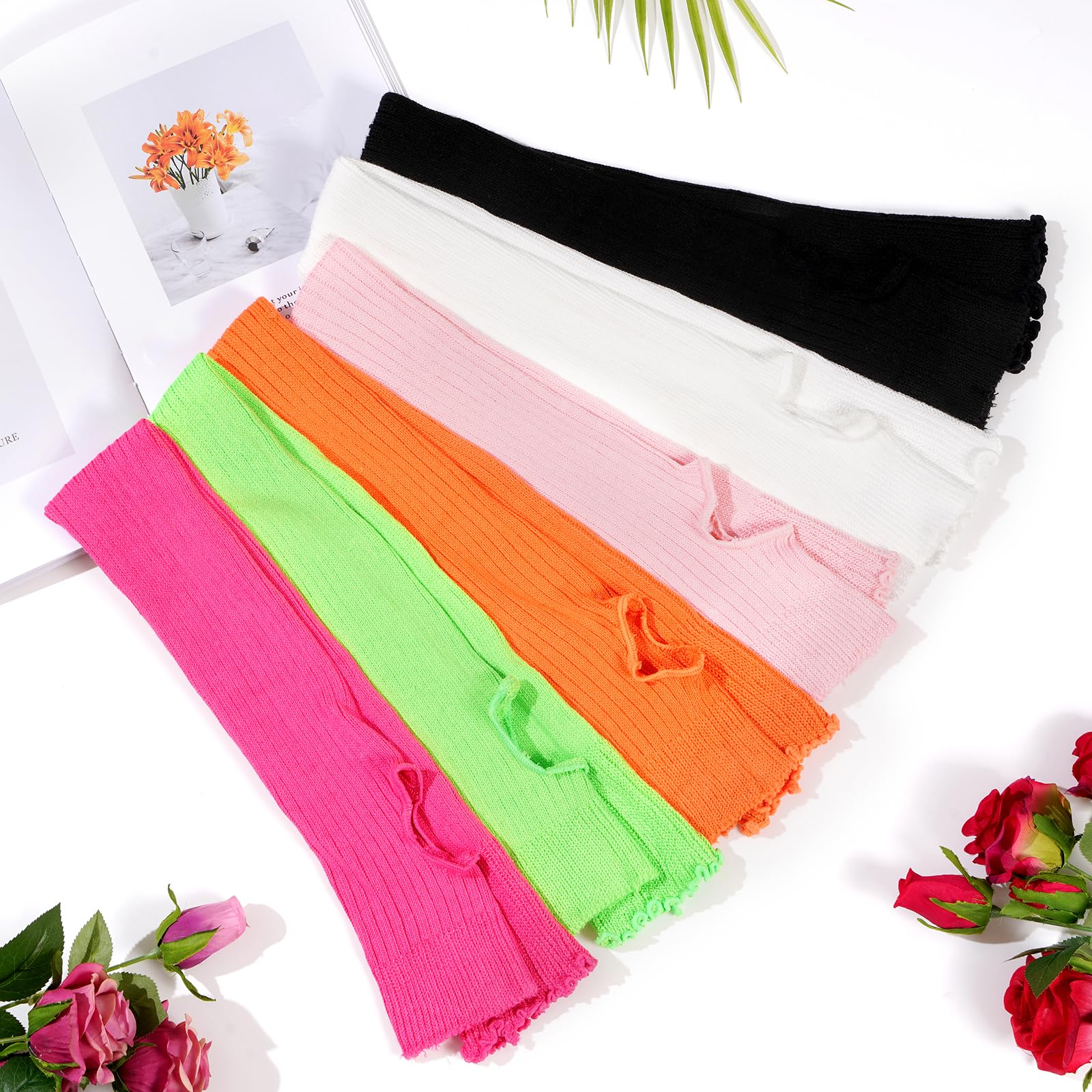 Long Leg Warmers for Women 80s Ribbed Knit - White - Image 7