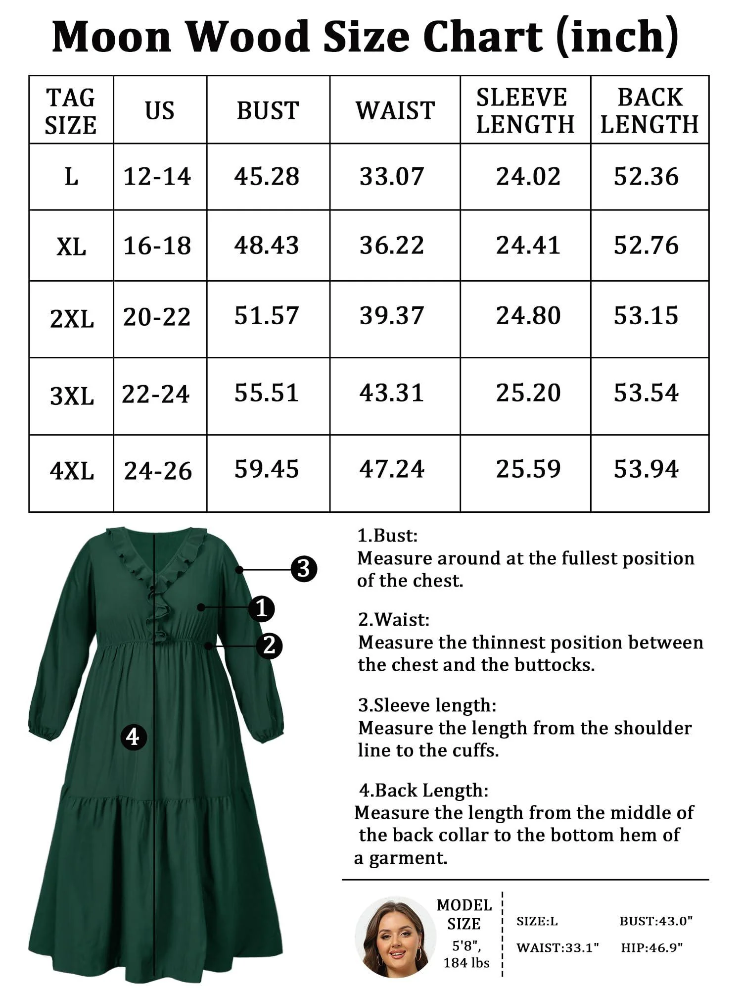 Plus Size A Line Flowy Dresses Long Sleeve V Neck - Green - Image 7