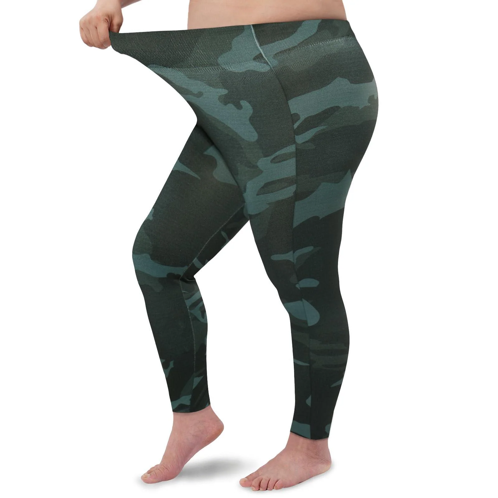 Plus Size Fleece Lined Leggings Women - Black Camo - Image 3