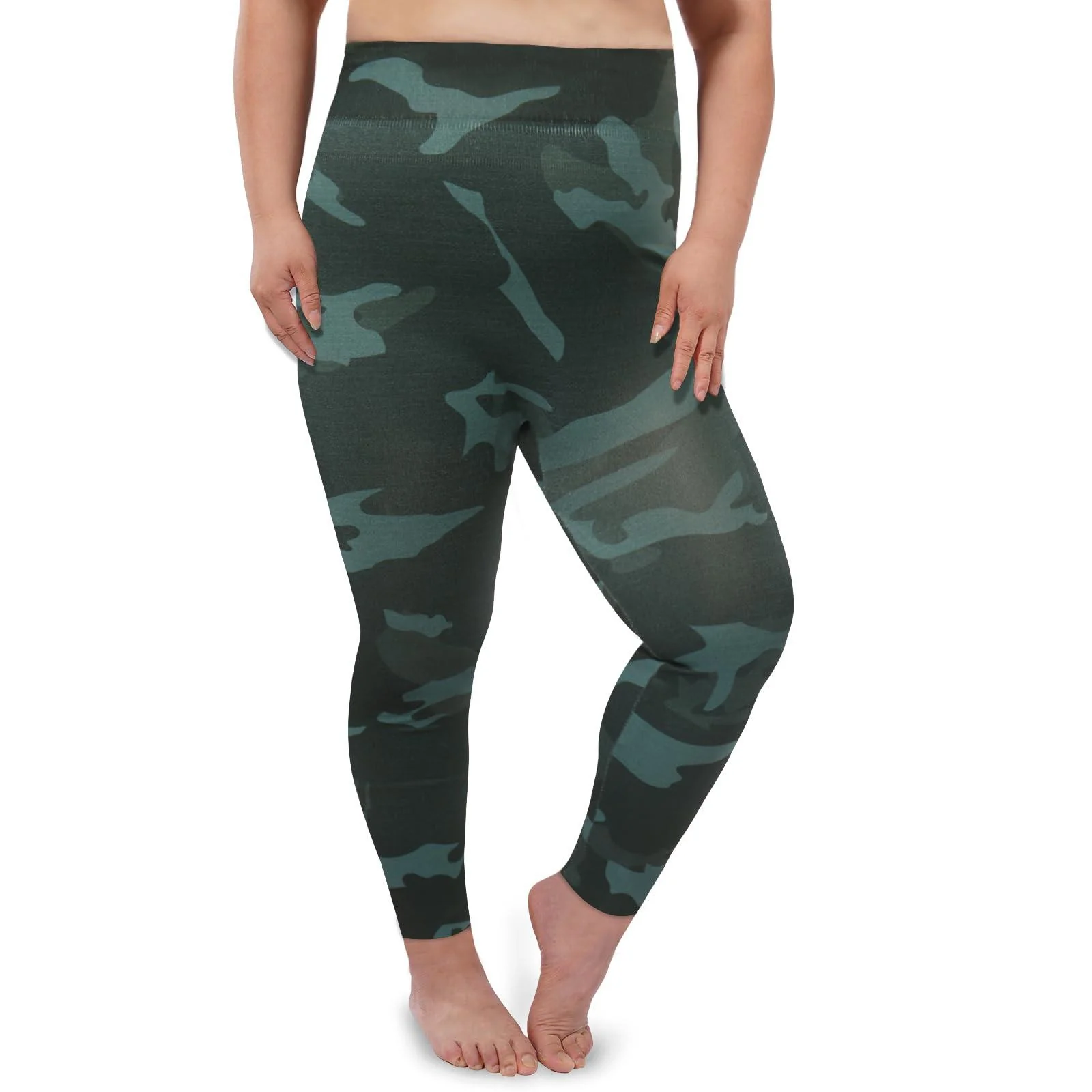 Plus Size Fleece Lined Leggings Women - Black Camo - Image 4