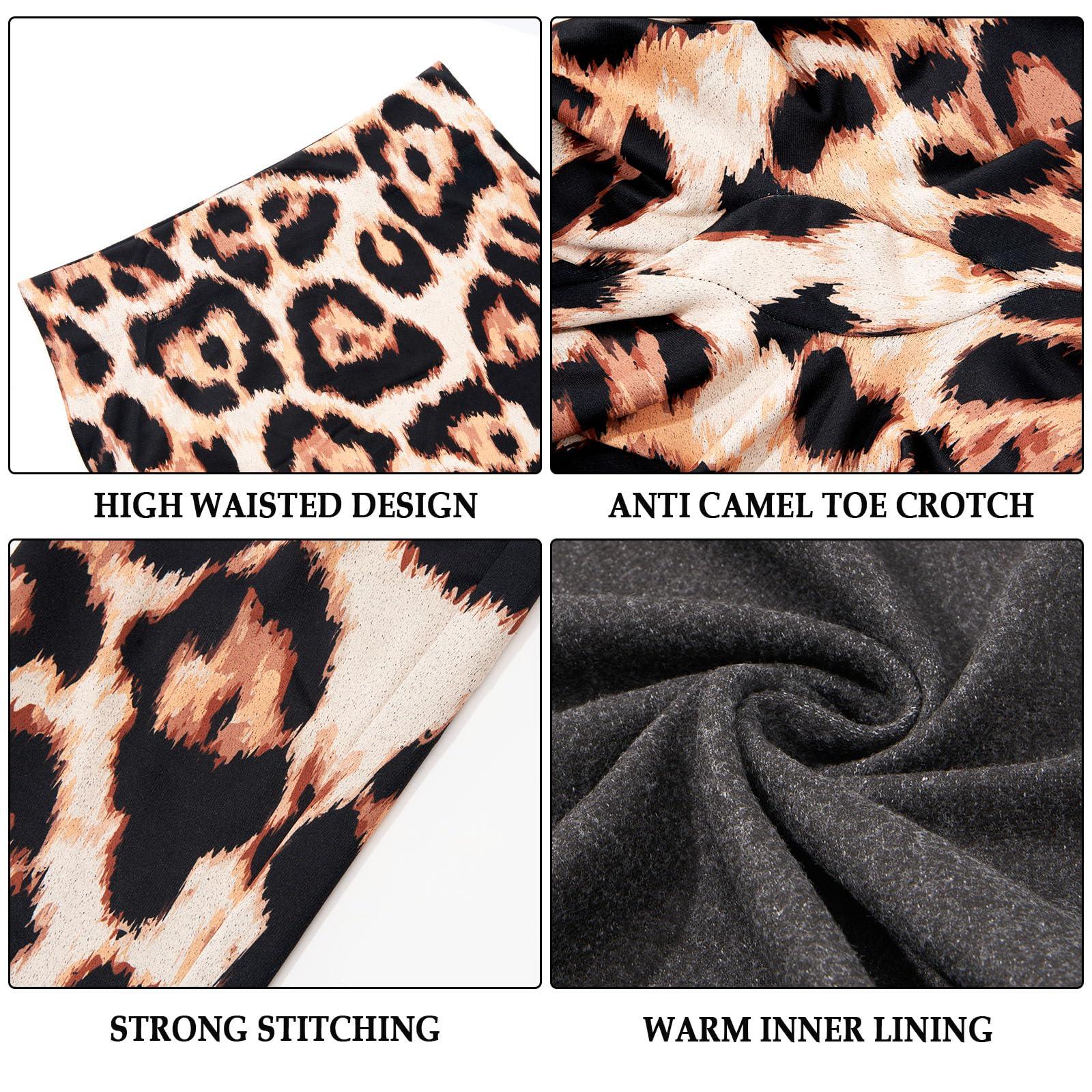 Plus Size Fleece Lined Leggings Women - Brown Leopard - Image 7