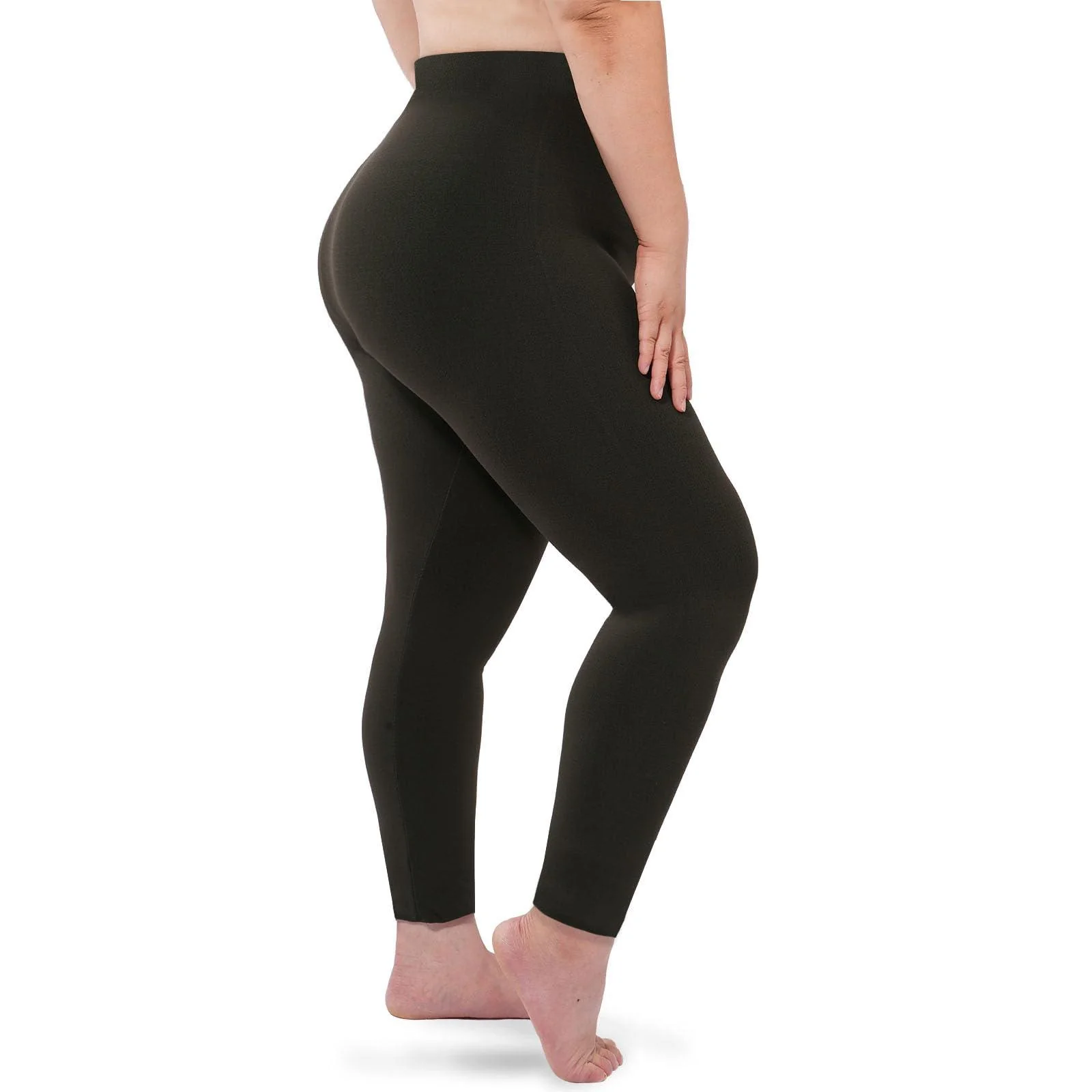 Plus Size Fleece Lined Leggings Women - Coffee - Image 4