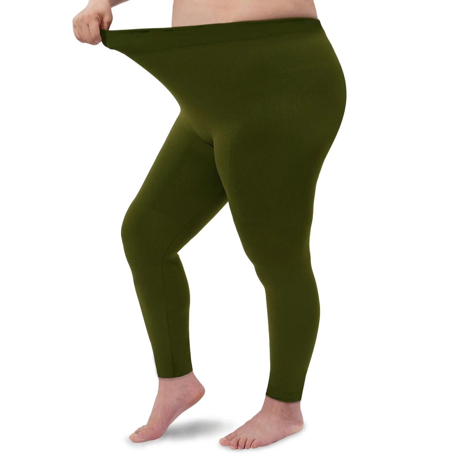 Plus Size Fleece Lined Leggings Women - Military Green - Image 3