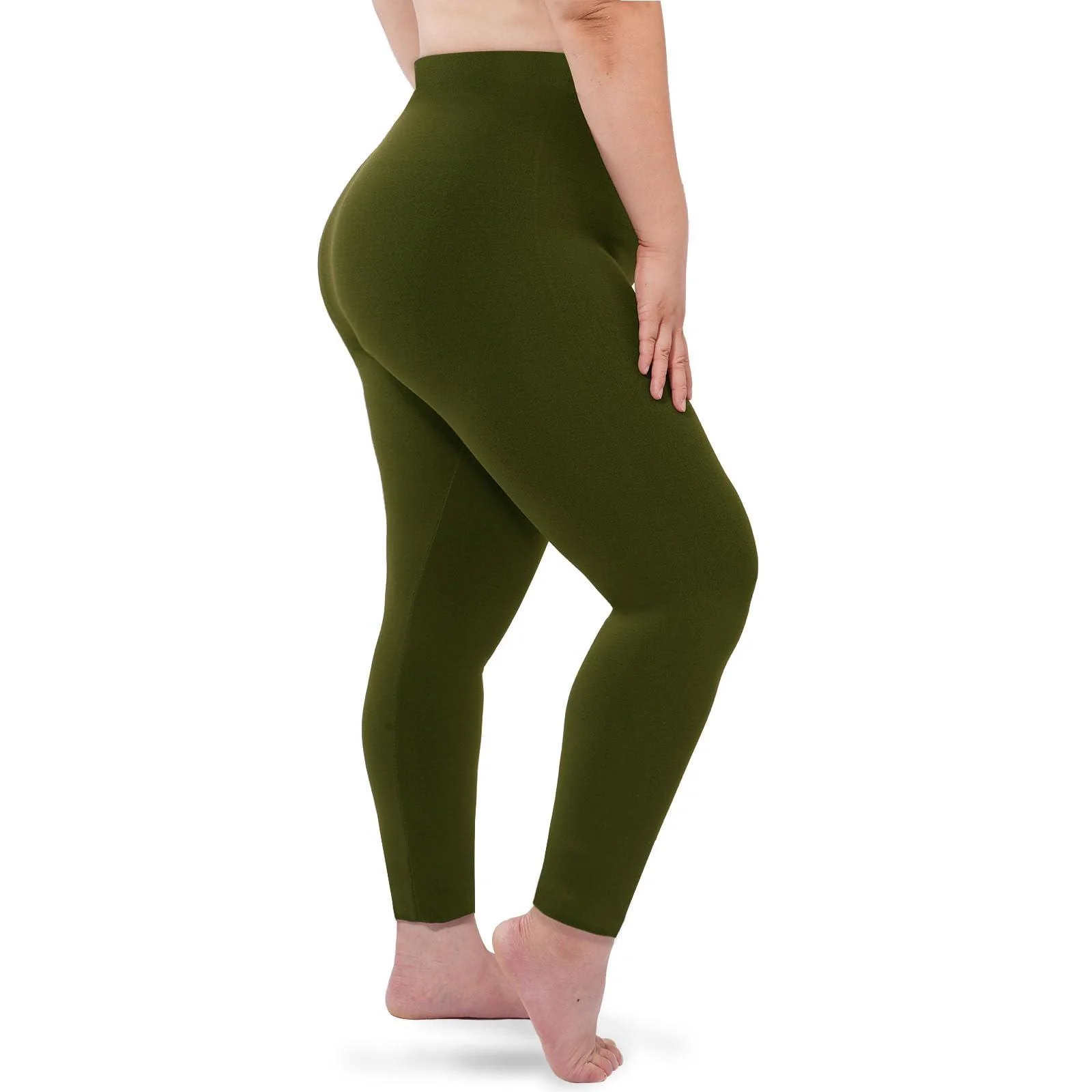 Plus Size Fleece Lined Leggings Women - Military Green - Image 4