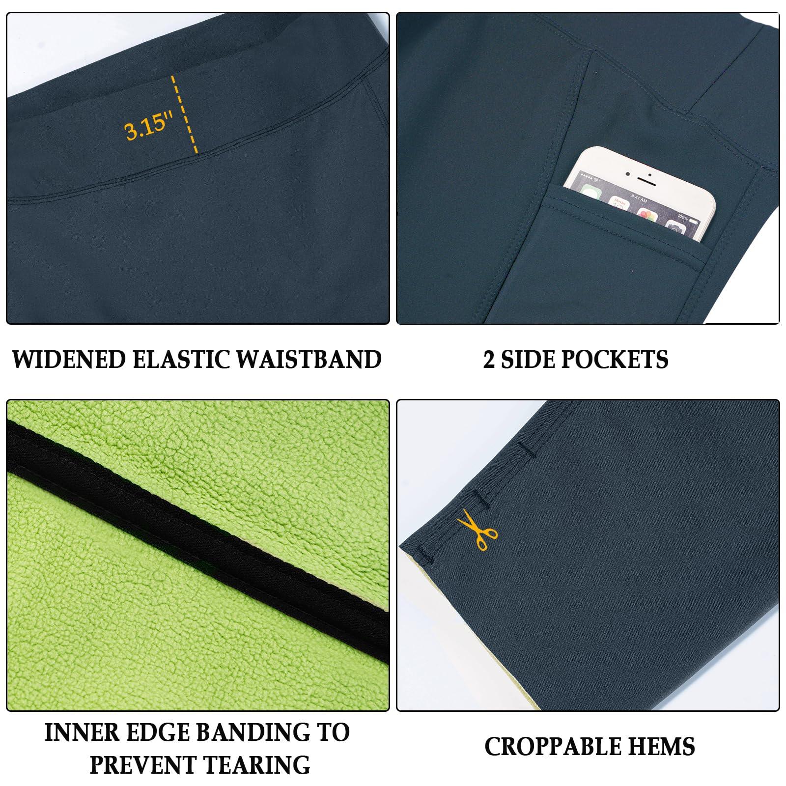 Plus Size Fleece Lined Leggings Women with Pockets - Navy Blue - Image 4