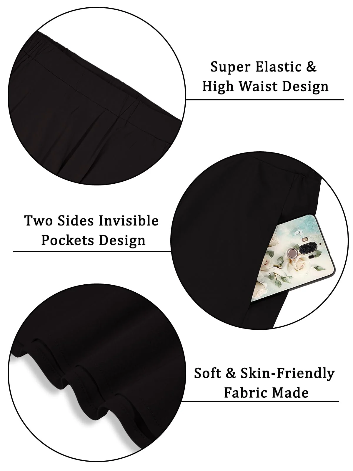 Plus Size High Waist A-Line Midi Skirt - Black - Image 6