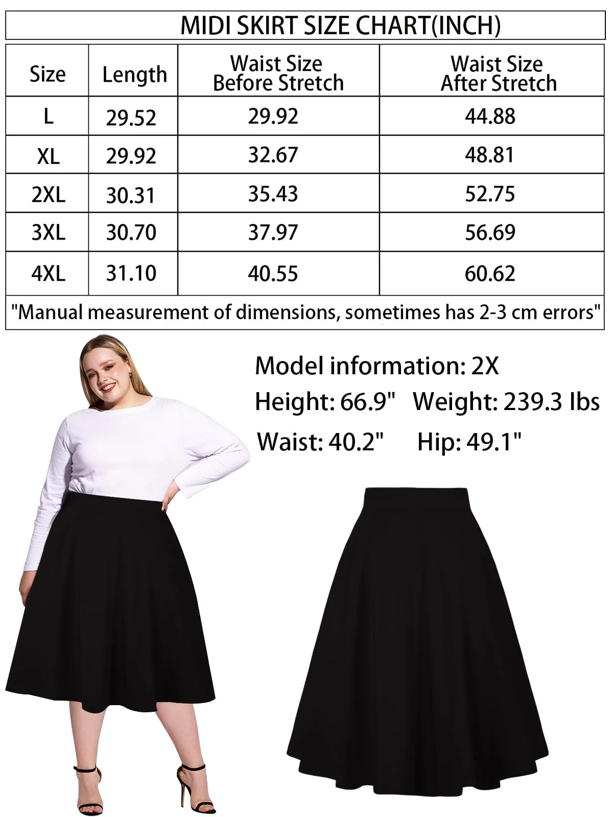 Plus Size High Waist A-Line Midi Skirt - Black - Image 7