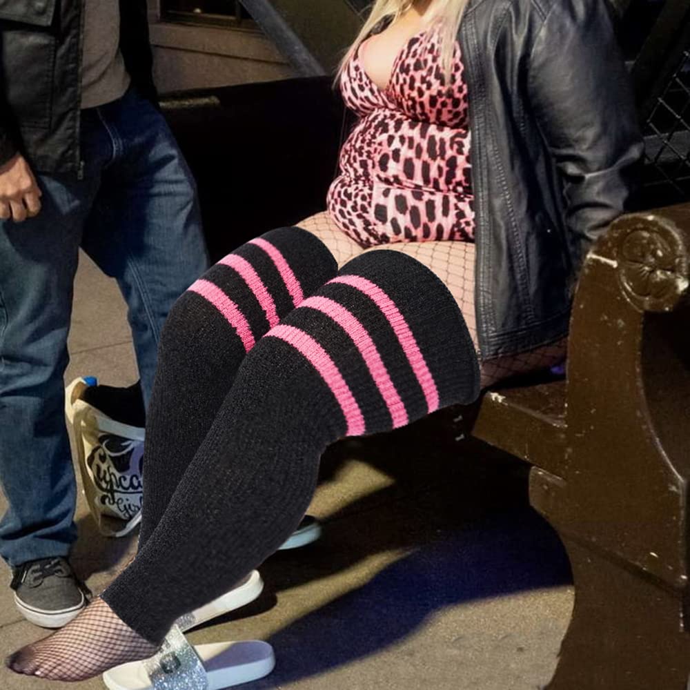 Plus Size Leg Warmers for Women-Black & Pink - Image 3