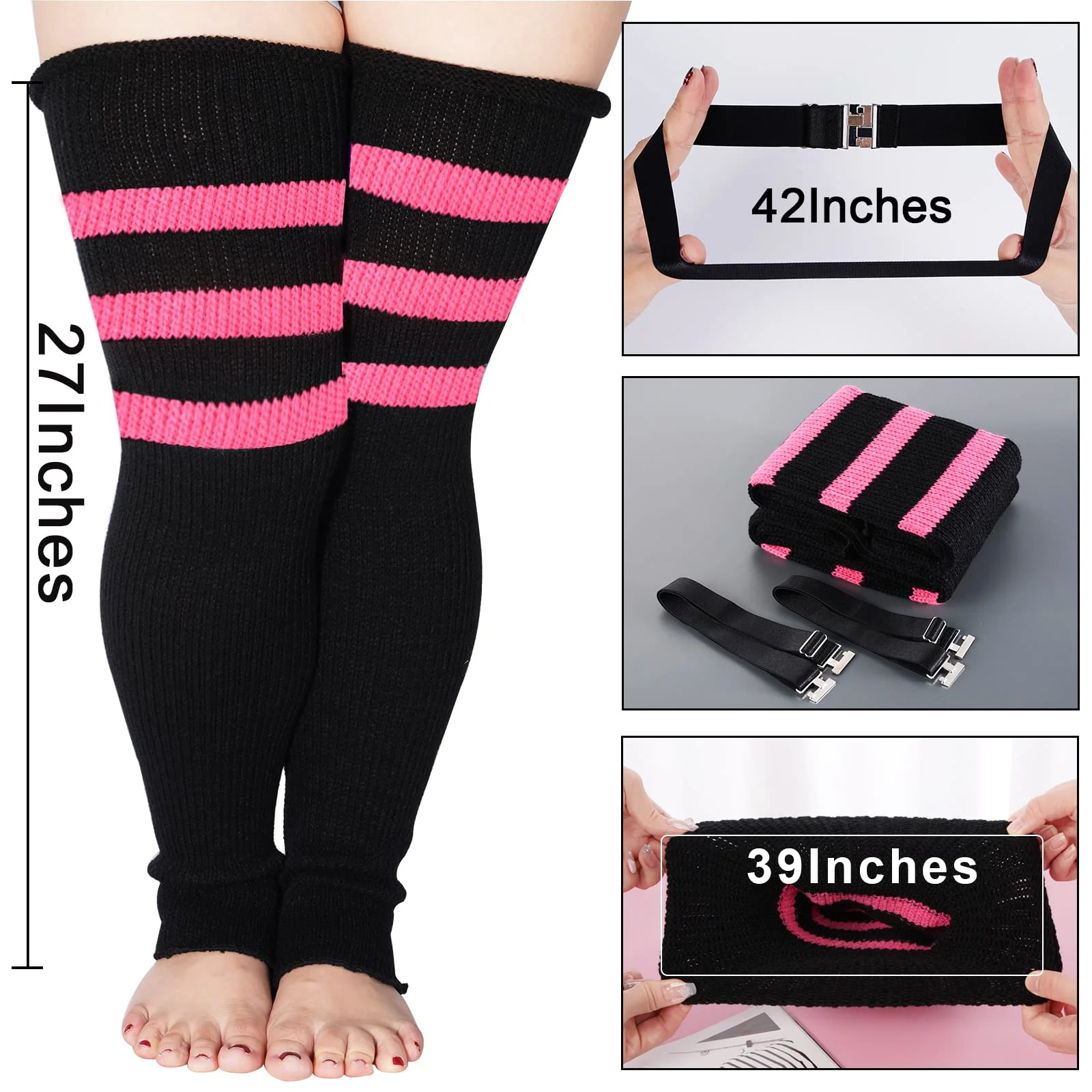 Plus Size Leg Warmers for Women-Black & Pink - Image 4