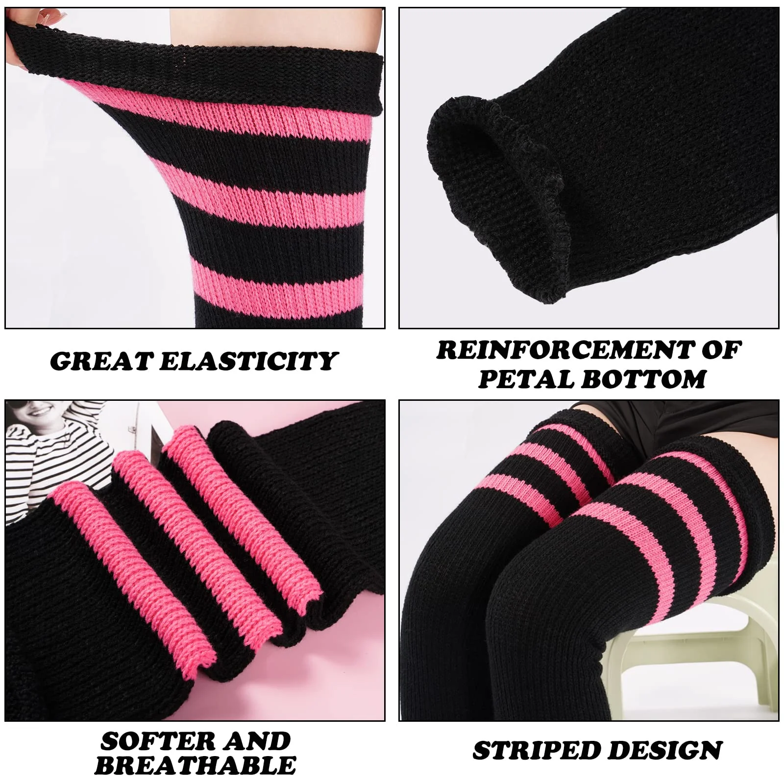 Plus Size Leg Warmers for Women-Black & Pink - Image 6
