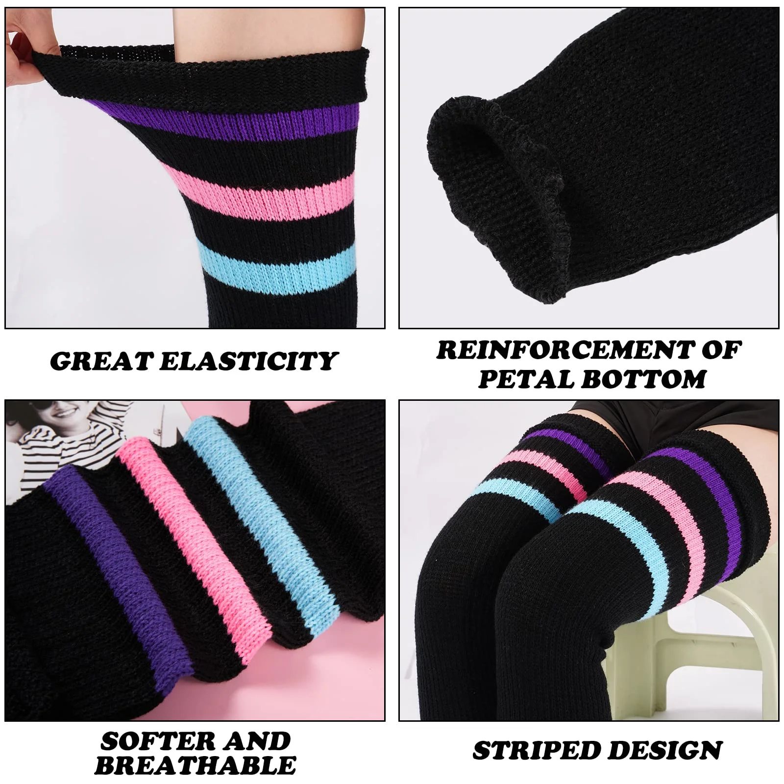 Plus Size Leg Warmers for Women-Black & Rainbow - Image 4