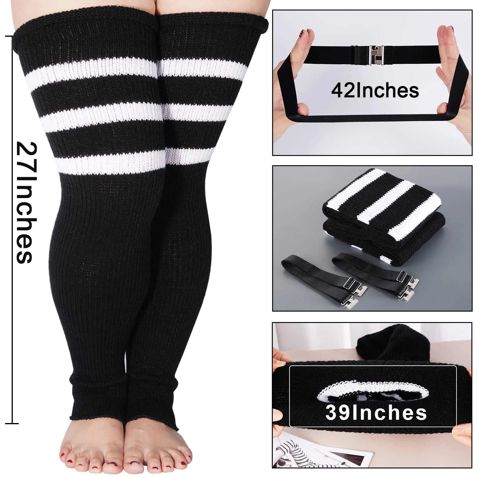 Plus Size Leg Warmers for Women-Black & White - Image 3
