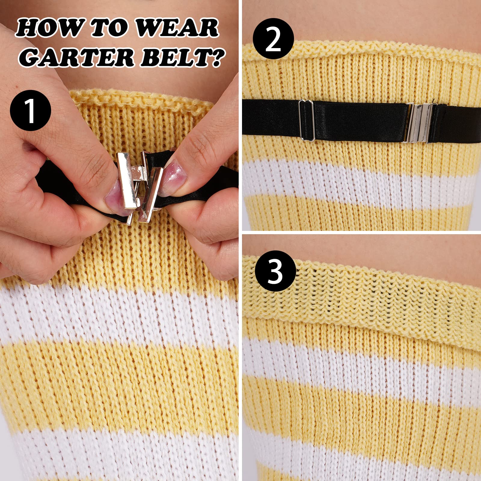 Plus Size Leg Warmers for Women-Cream Yellow & White - Image 3