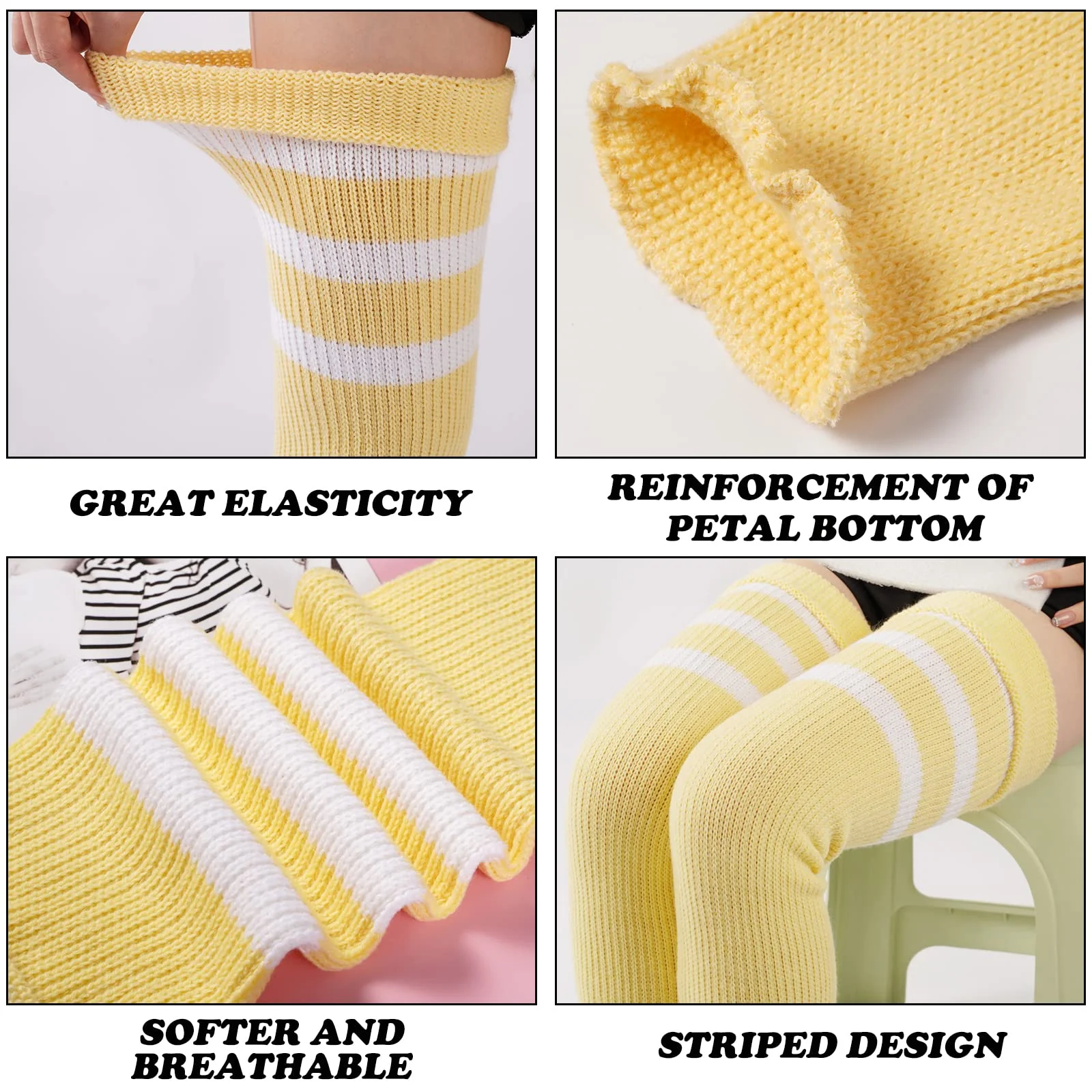 Plus Size Leg Warmers for Women-Cream Yellow & White - Image 4