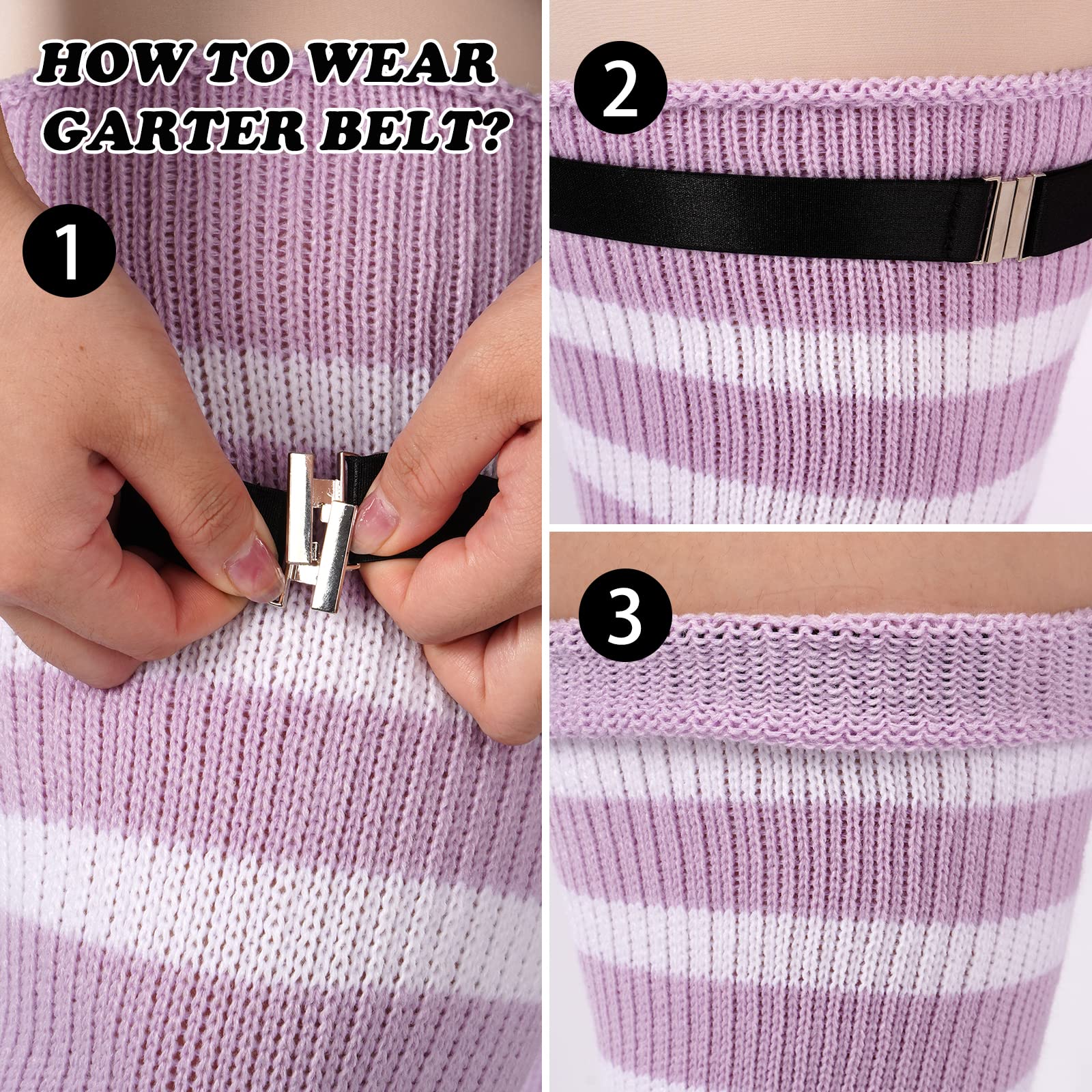 Plus Size Leg Warmers for Women-Light Purple & White - Image 4