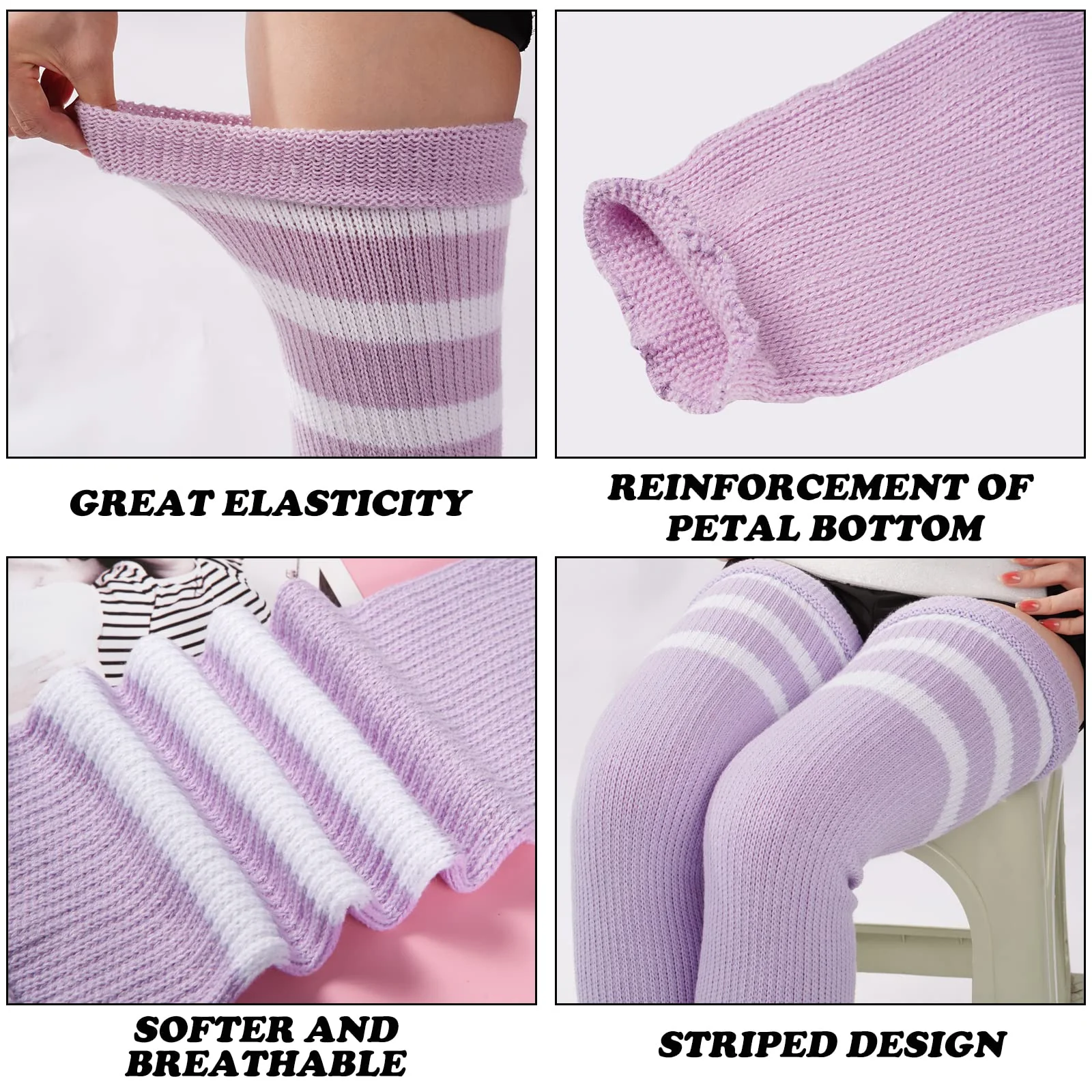 Plus Size Leg Warmers for Women-Light Purple & White - Image 5