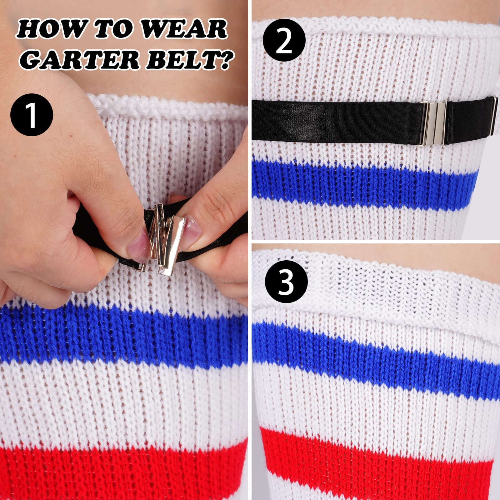 Plus Size Leg Warmers for Women-White & Blue & Red - Image 3