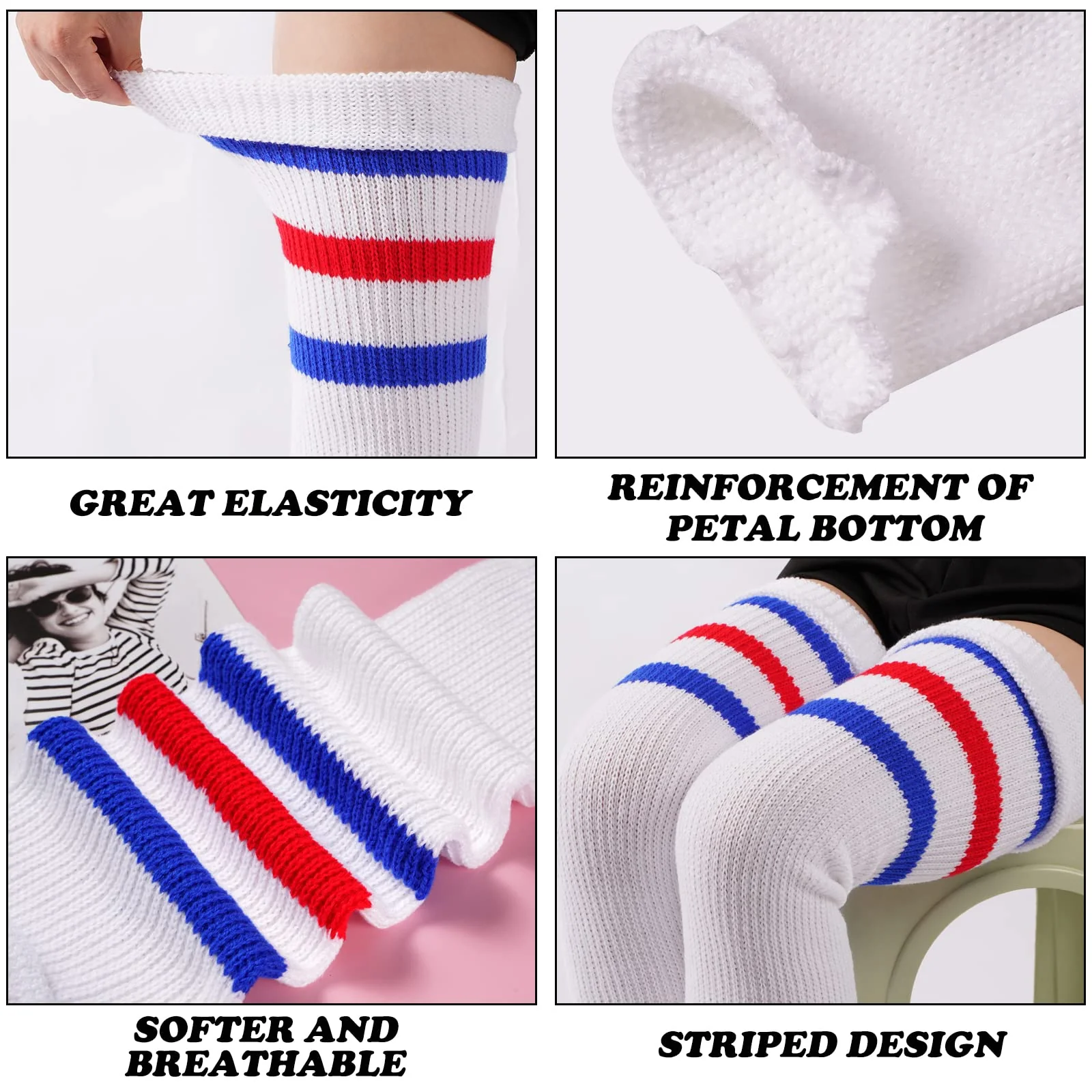Plus Size Leg Warmers for Women-White & Blue & Red - Image 4