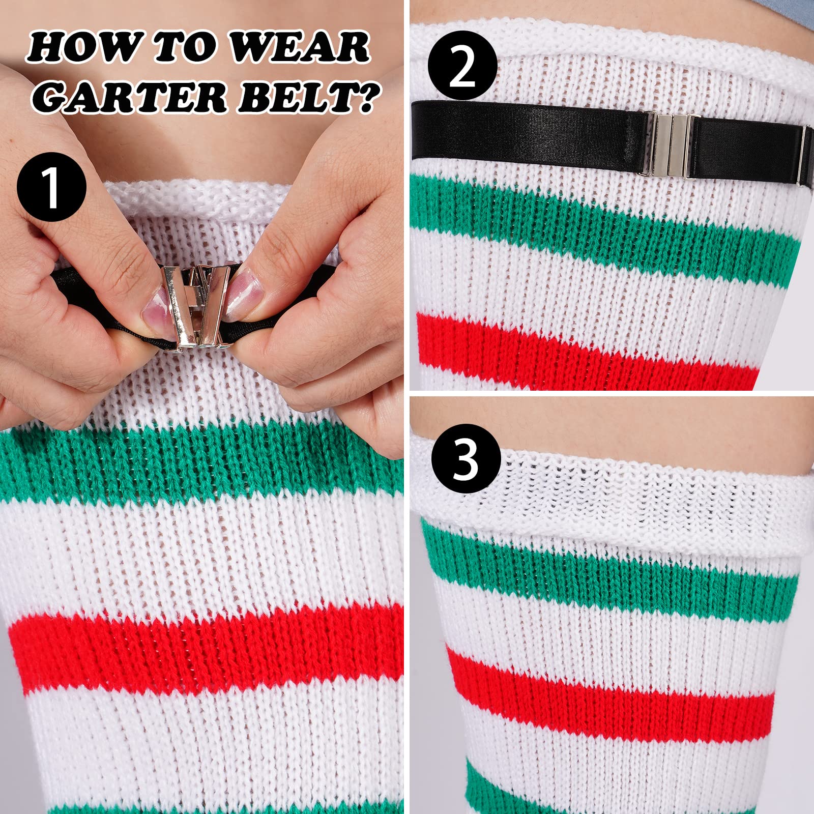 Plus Size Leg Warmers for Women-White & Green & Red - Image 3