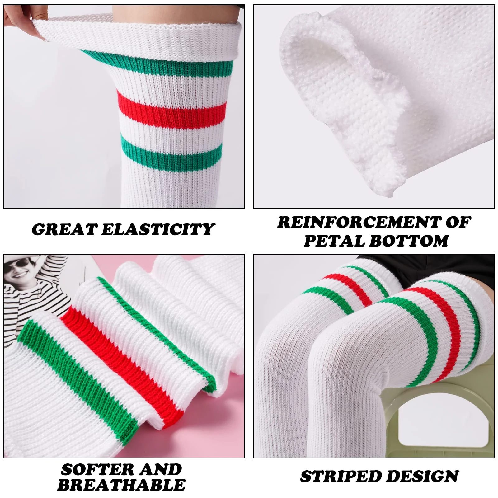 Plus Size Leg Warmers for Women-White & Green & Red - Image 4