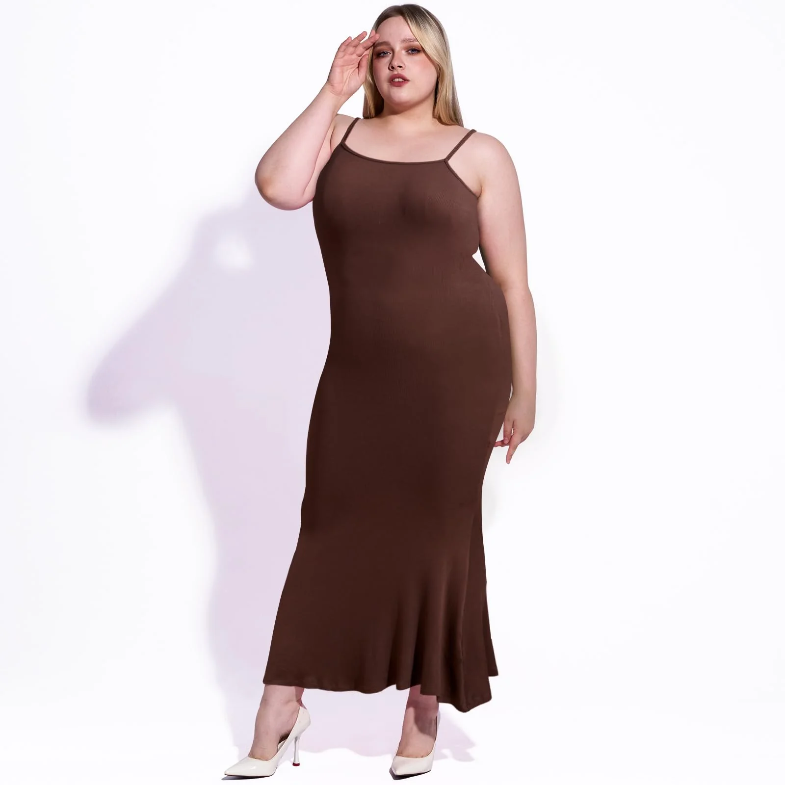 Plus Size Maxi Bodycon Dress - Caramel - Image 5
