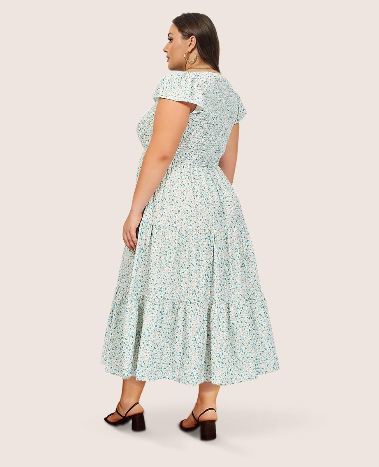 Plus Size Maxi Dress V Neck for Summer - Green - Image 5