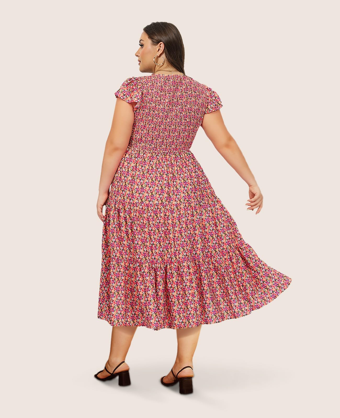 Plus Size Maxi Dress V Neck for Summer - Multi - Image 4