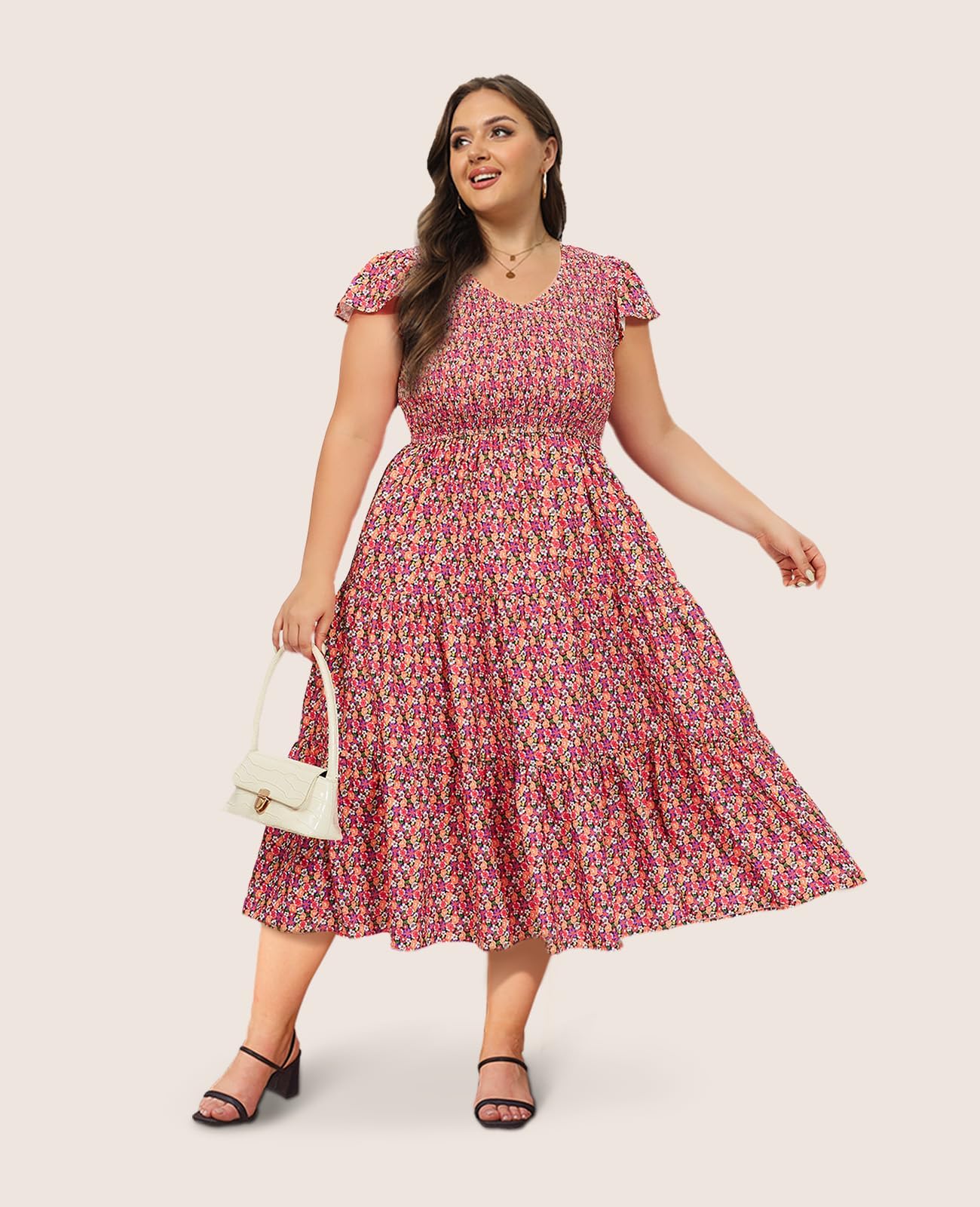 Plus Size Maxi Dress V Neck for Summer - Multi - Image 5