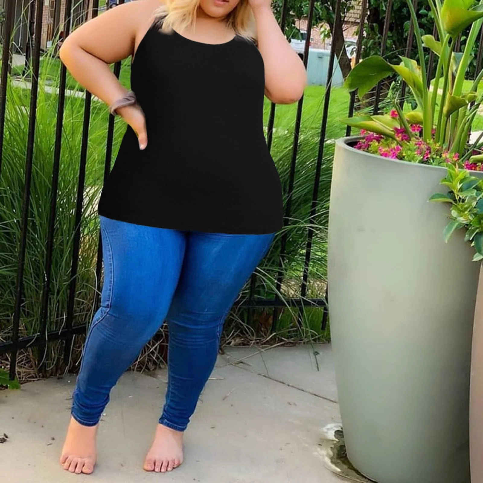 Plus Size Ribbed Tank Tops for Women - Black - Image 4