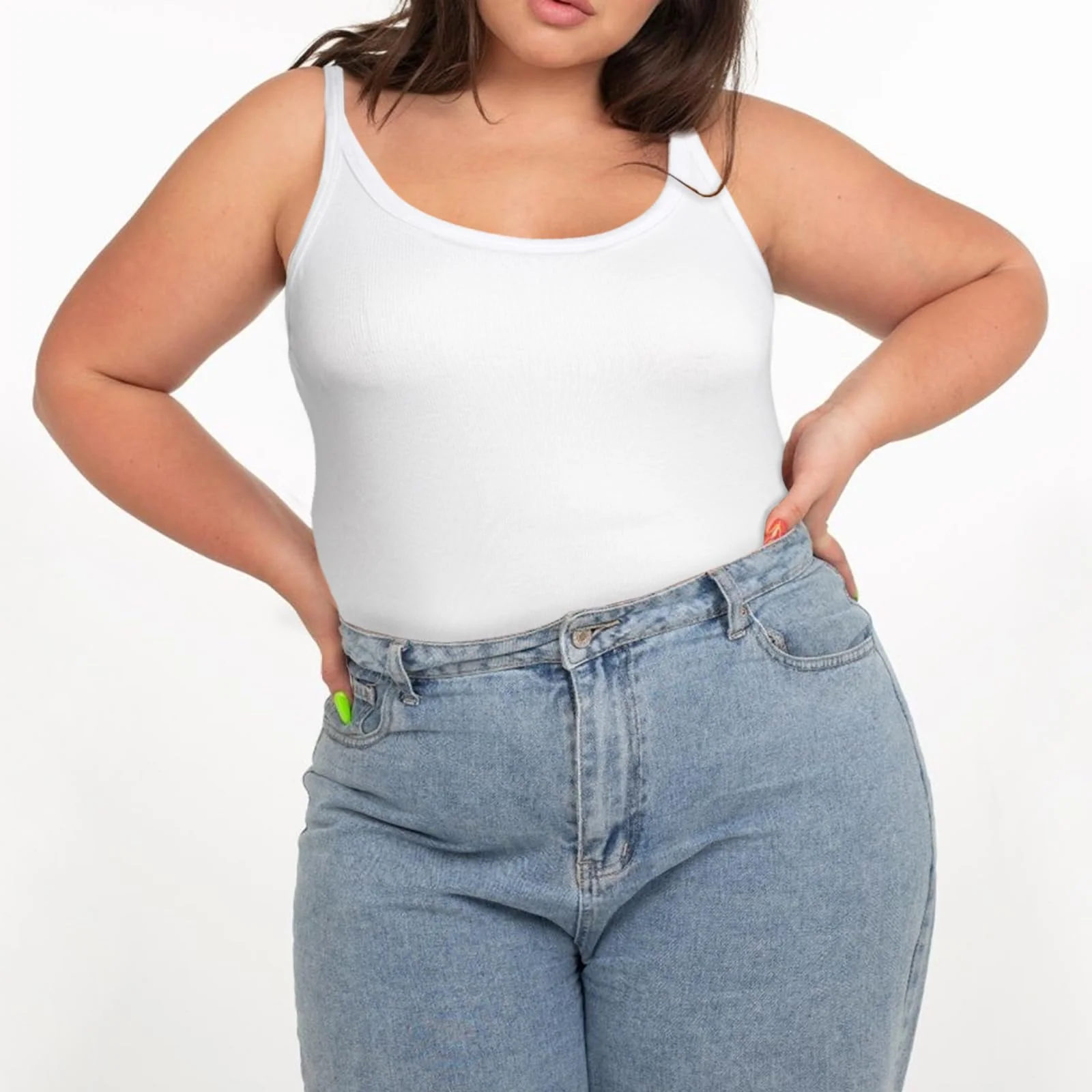 Plus Size Ribbed Tank Tops for Women - White - Image 4