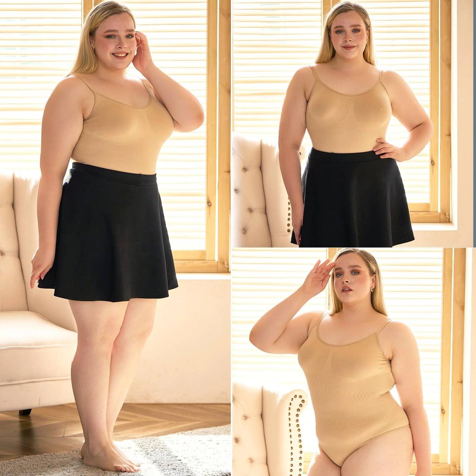 Plus Size Shapewear Bodysuit for Women - Beige Thong - Image 3