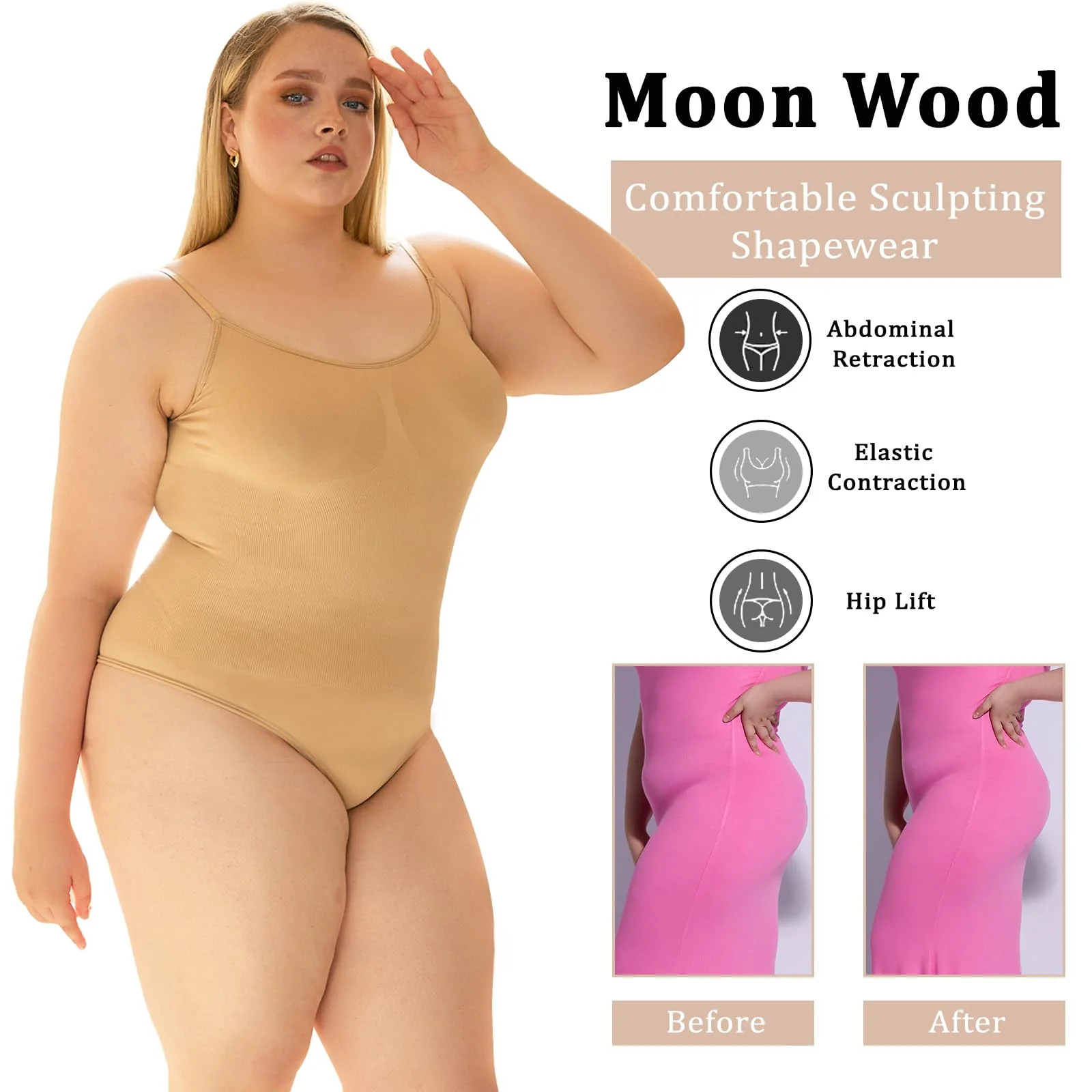 Plus Size Shapewear Bodysuit for Women - Beige Thong - Image 5