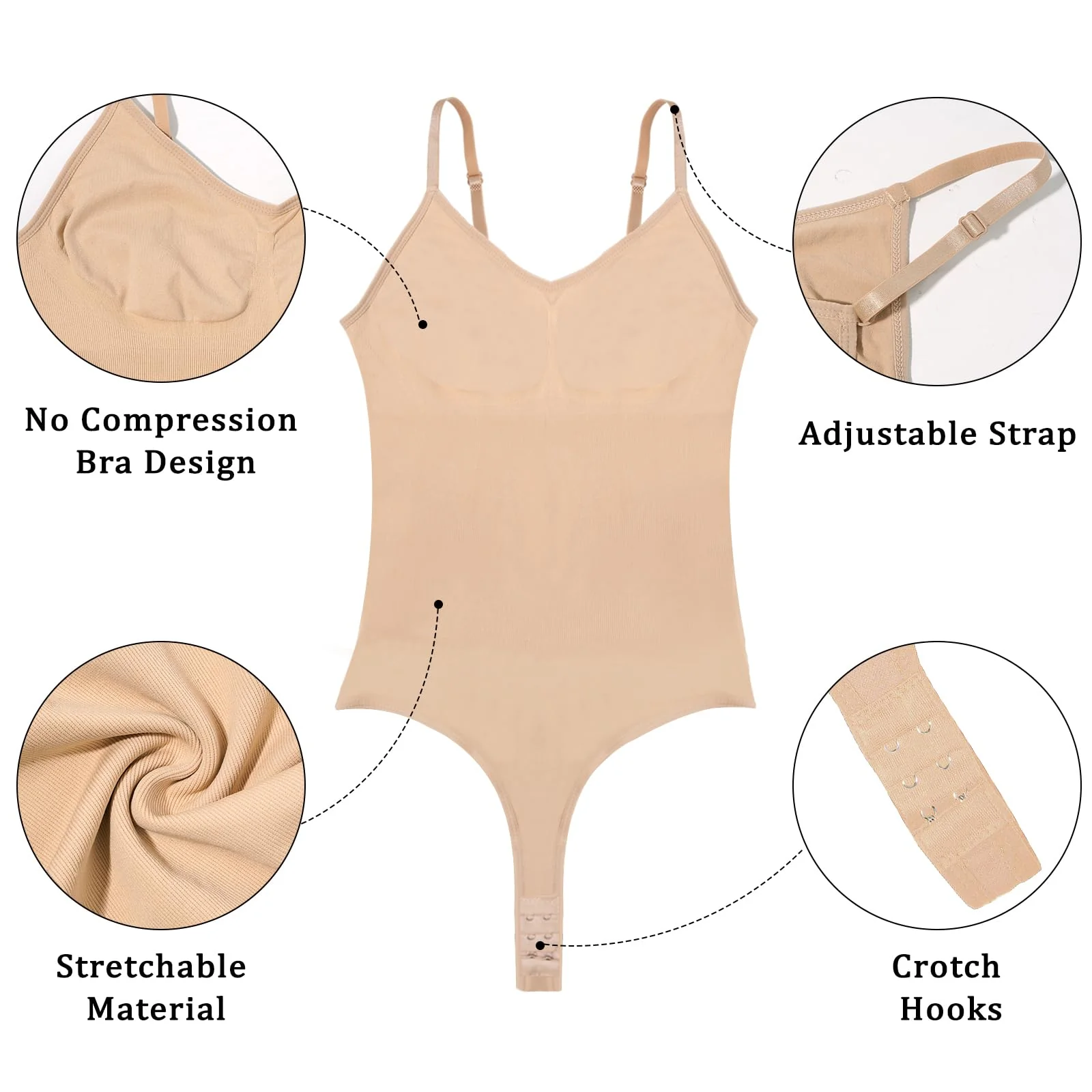 Plus Size Shapewear Bodysuit for Women - Beige Thong - Image 7