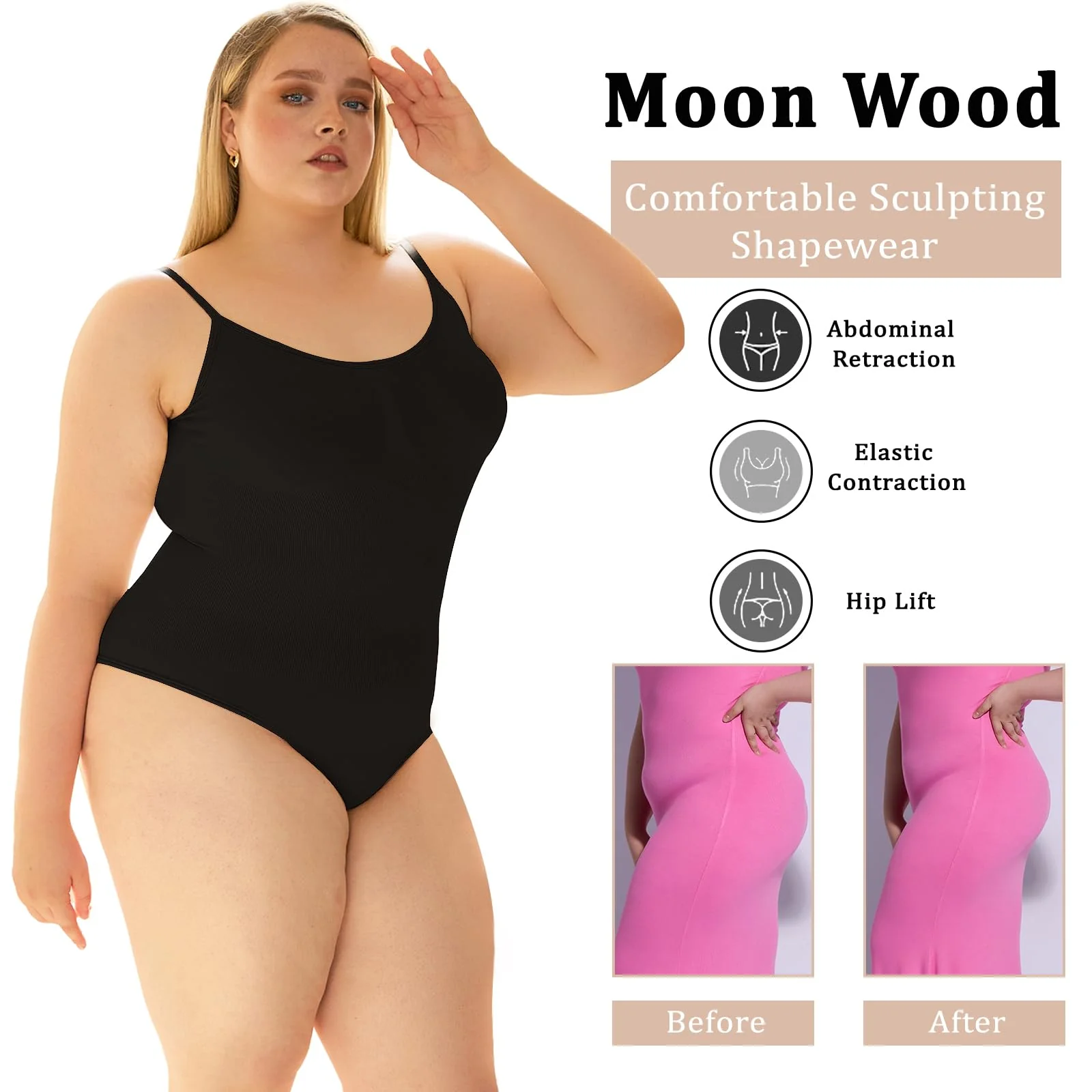 Plus Size Shapewear Bodysuit for Women - Black Thong - Image 5