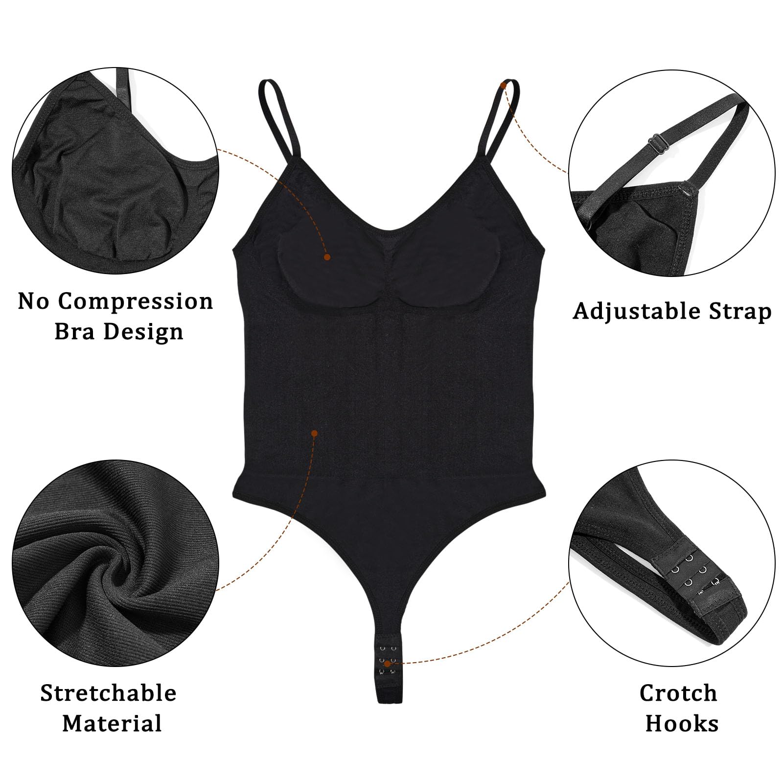 Plus Size Shapewear Bodysuit for Women - Black Thong - Image 7