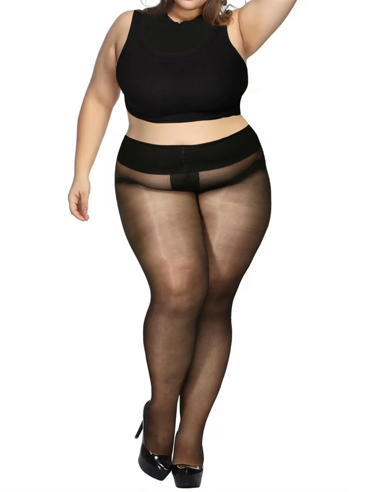 Plus Size Sheer High Waist Stocking-Black - Image 4