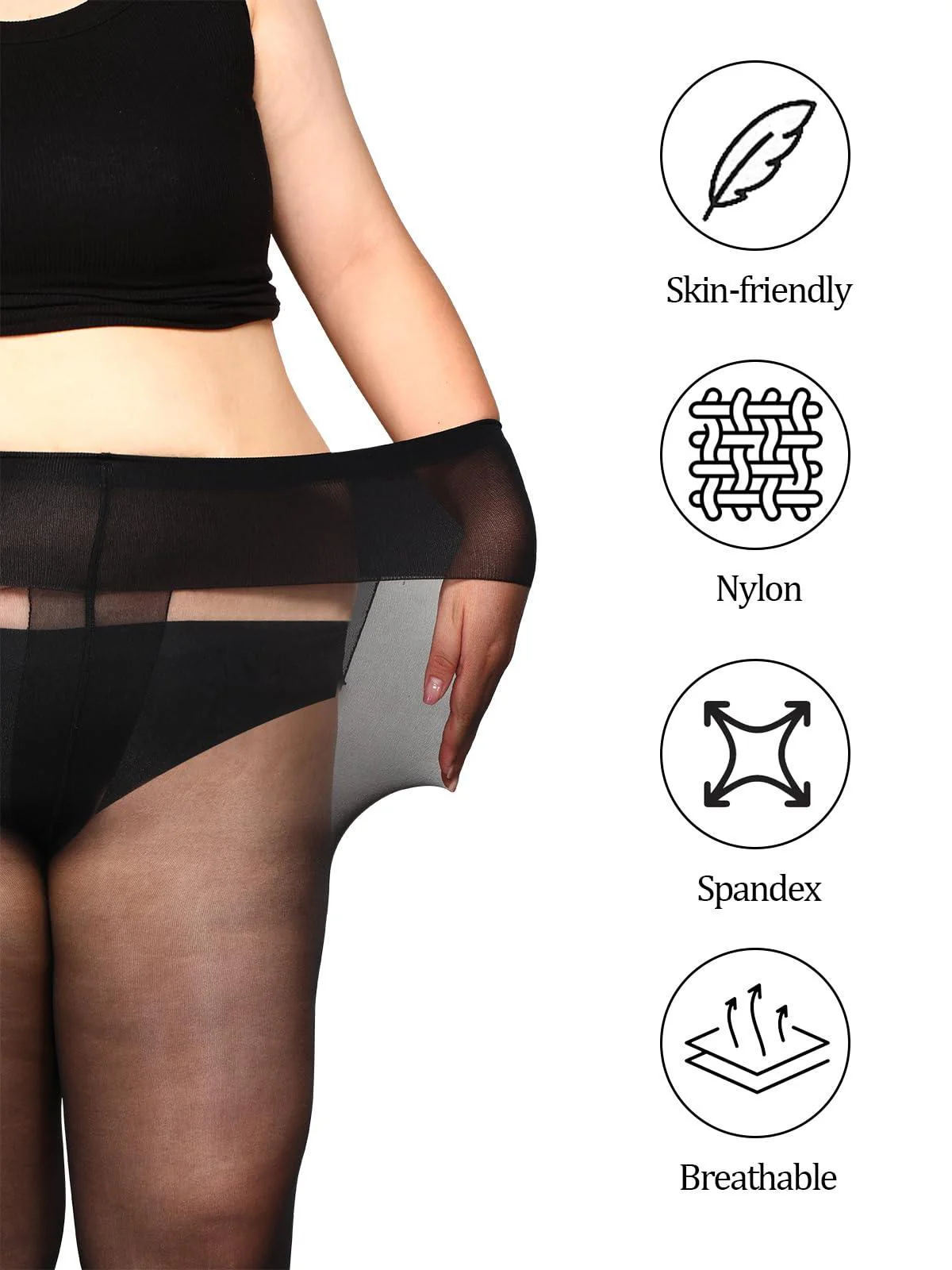 Plus Size Sheer High Waist Stocking-Black - Image 5