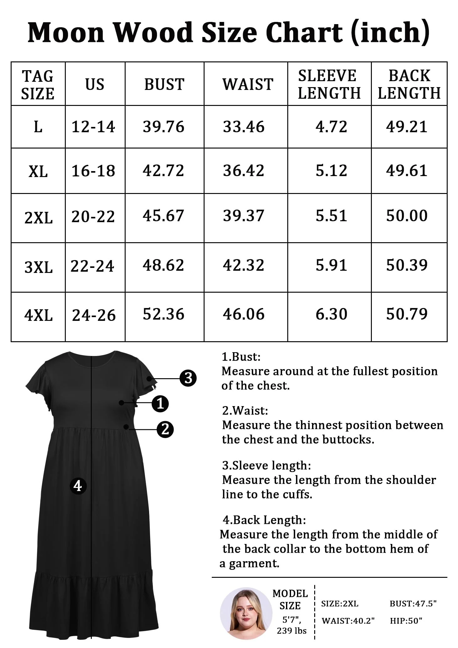 Plus Size Summer Dress Crew Neck Ruffle with Pockets-Black - Image 5