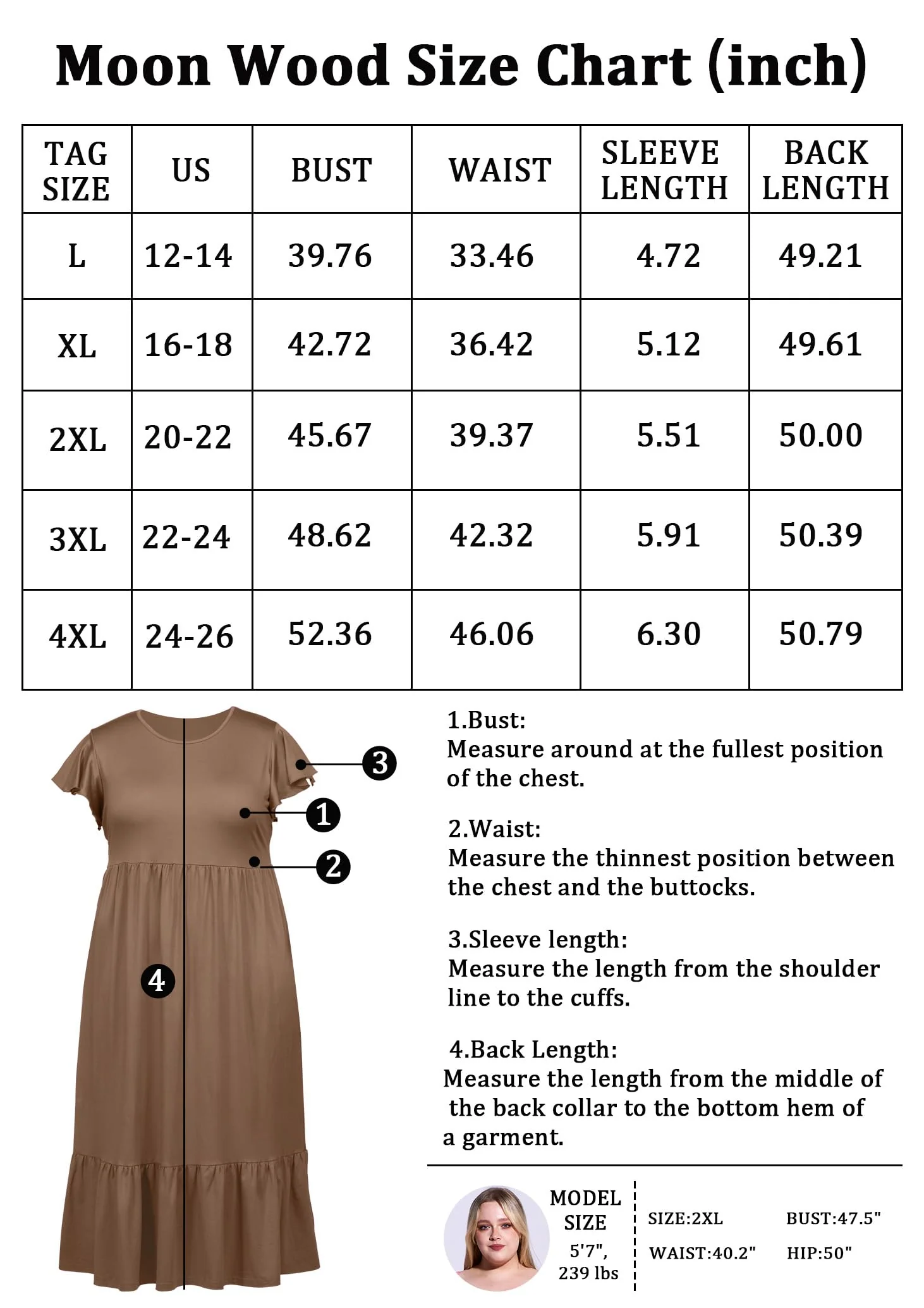 Plus Size Summer Dress Crew Neck Ruffle with Pockets-Khaki - Image 5