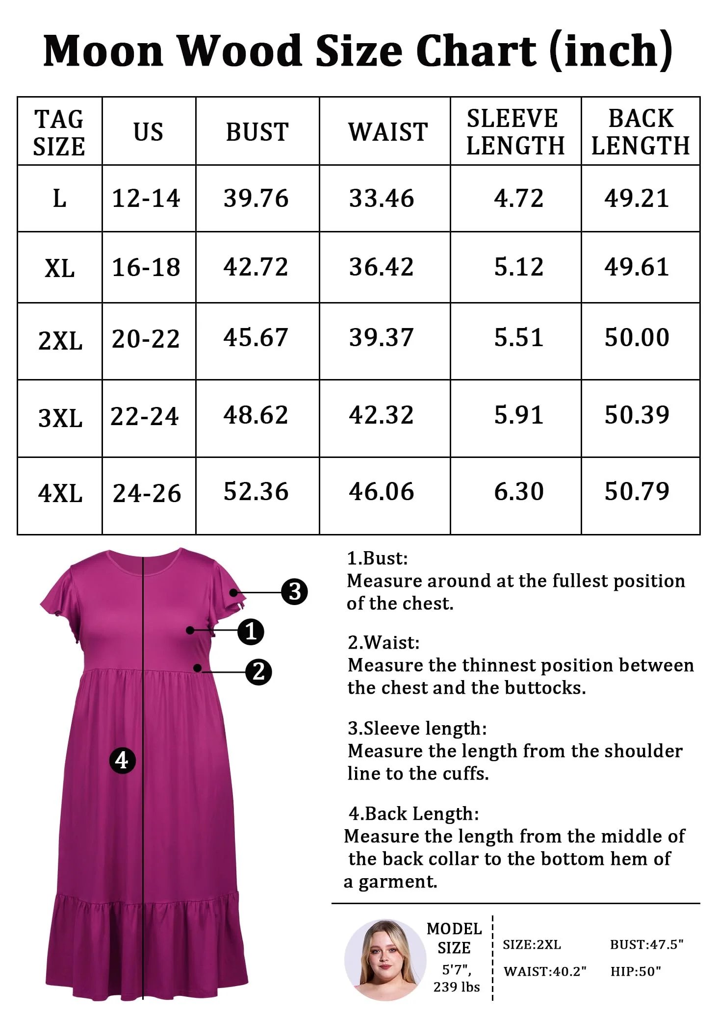 Plus Size Summer Dress Crew Neck Ruffle with Pockets-Plum - Image 5
